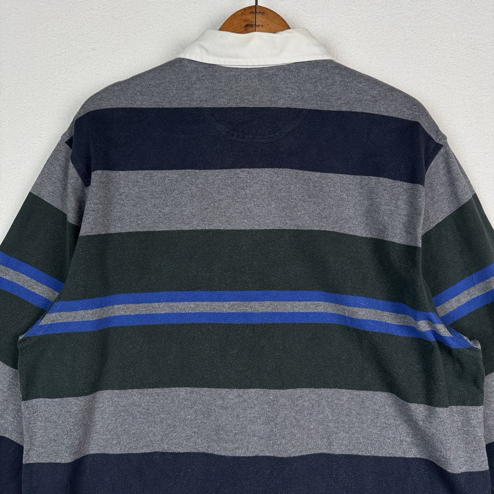 Brooks Brothers Rugby Shirt Men's Large Blue Green Gray 346 Striped Polo *Read