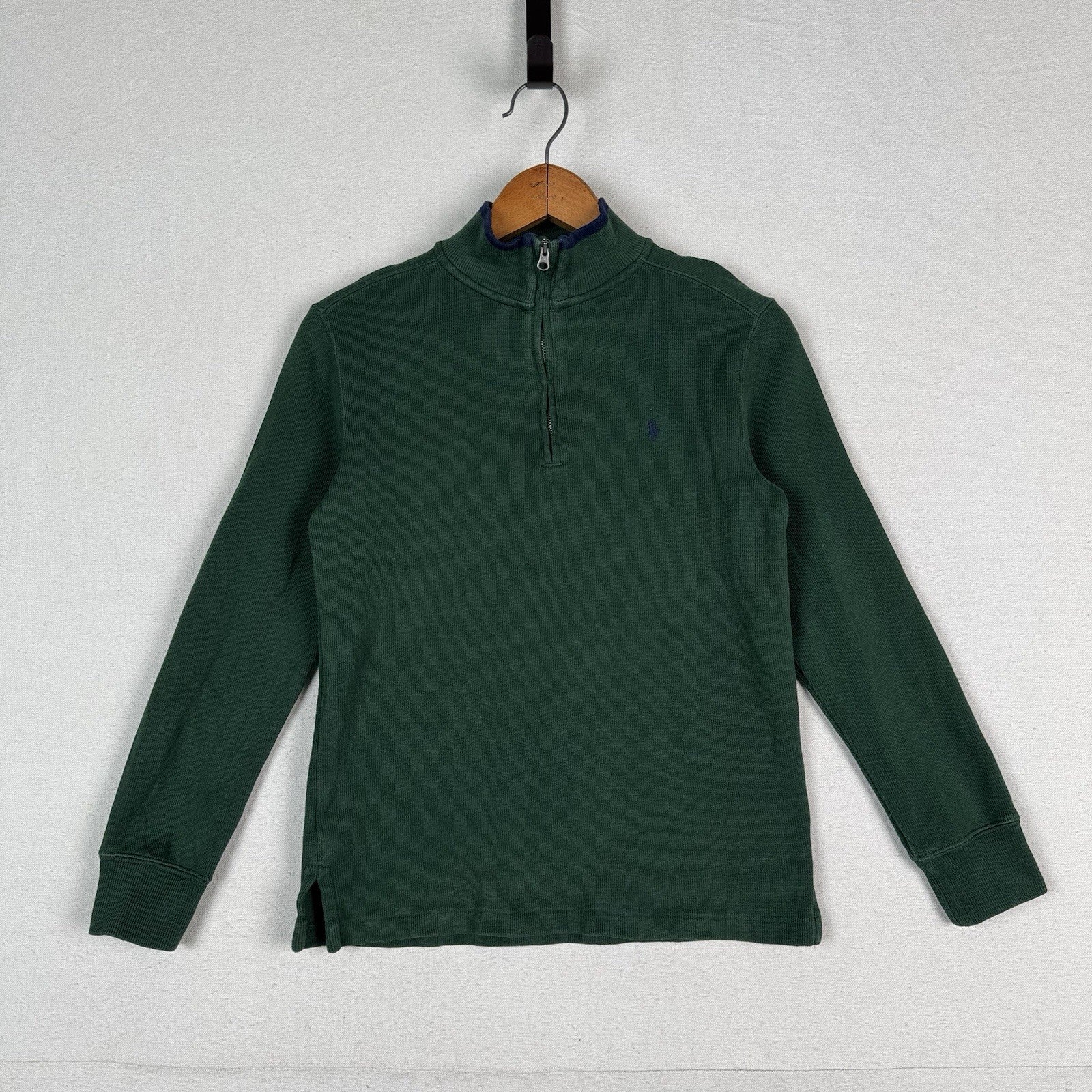 Polo Ralph Lauren Boys Quarter Zip Sweater Pullover Holiday Green Medium 10-12