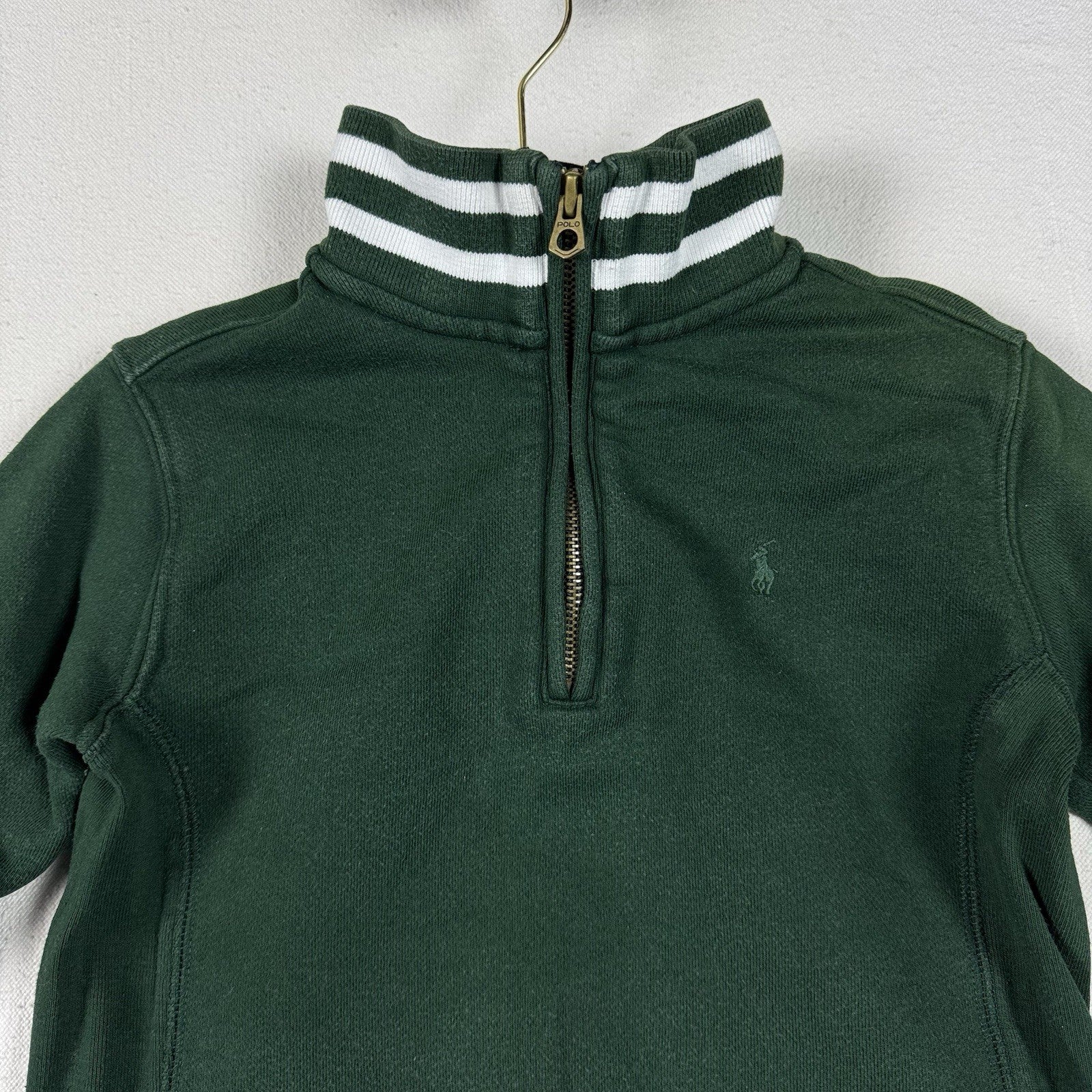 Polo Ralph Lauren Toddler Quarter Zip Sweater Size 4T Green Stripe Collar