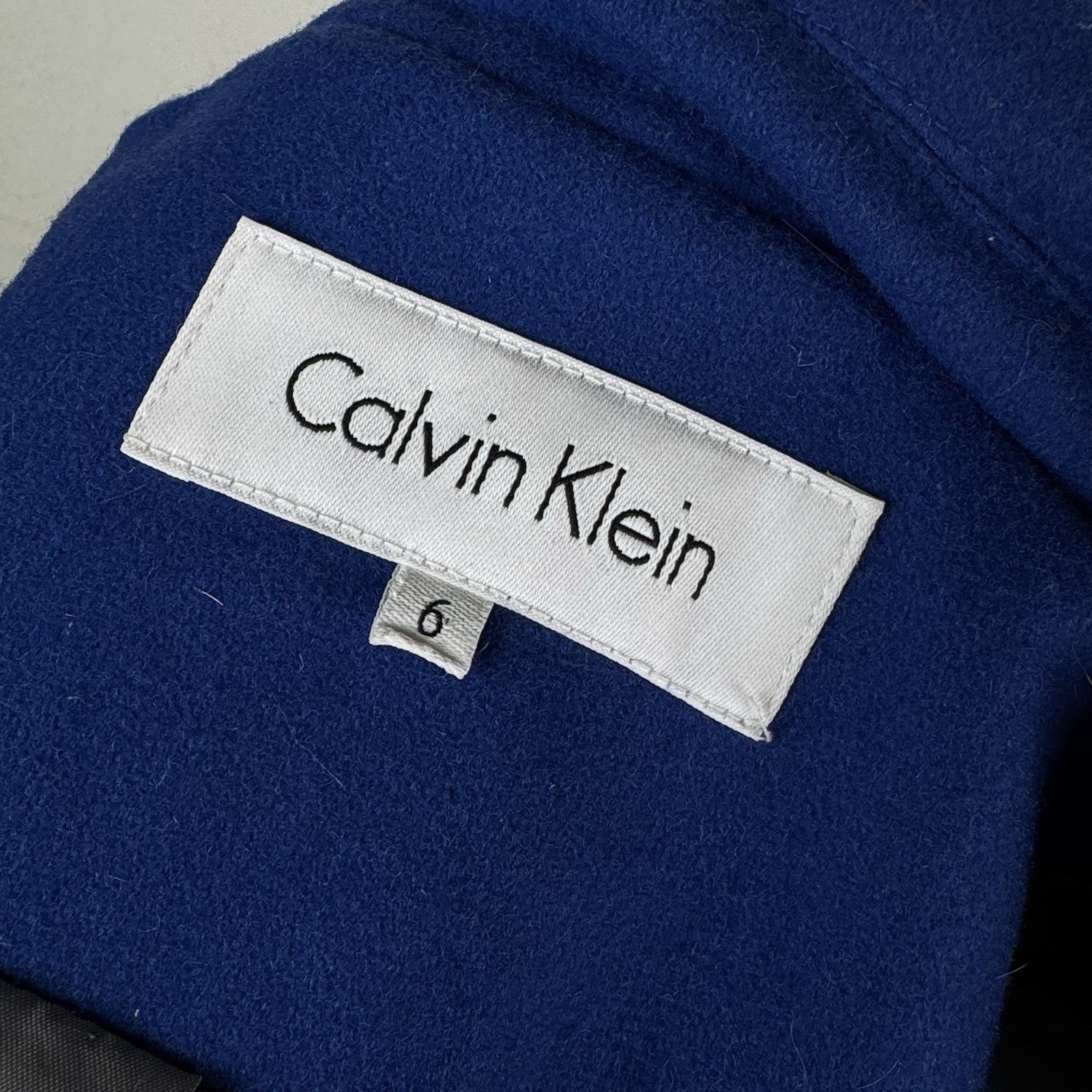 Calvin Klein Women’s Wool Blue Coat Jacket Size 6 Flap Cape Modern Formal