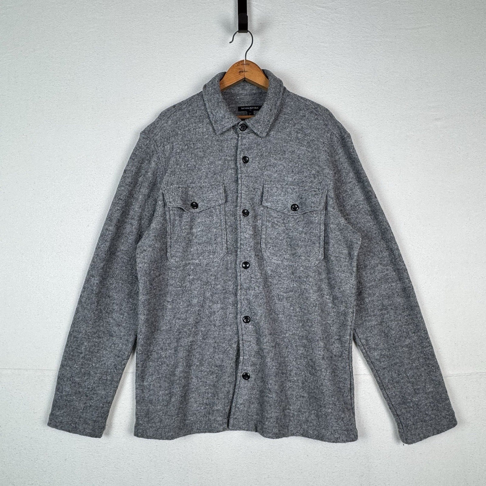 Banana Republic Wool Boucle Shirt Jacket Men’s Large Tall Gray Heather Button Up