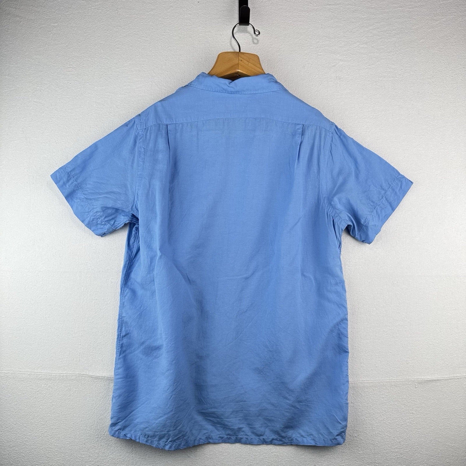 Polo Ralph Lauren Men's L Classic Fit Camp Linen Blend Loop Collar Shirt Blue