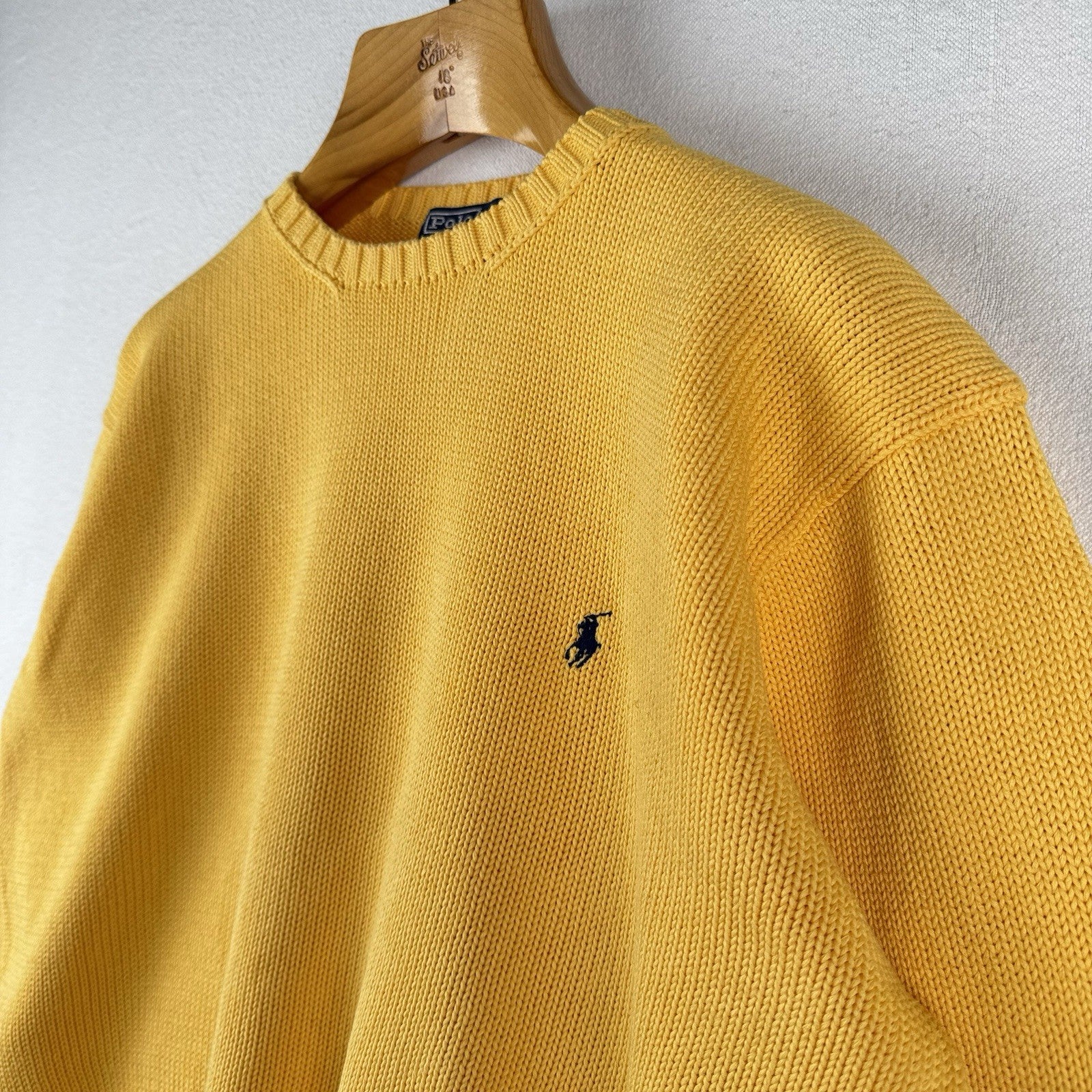 90’s Vintage Polo Ralph Lauren Sweater Men’s Large Yellow Knit Cotton *Read