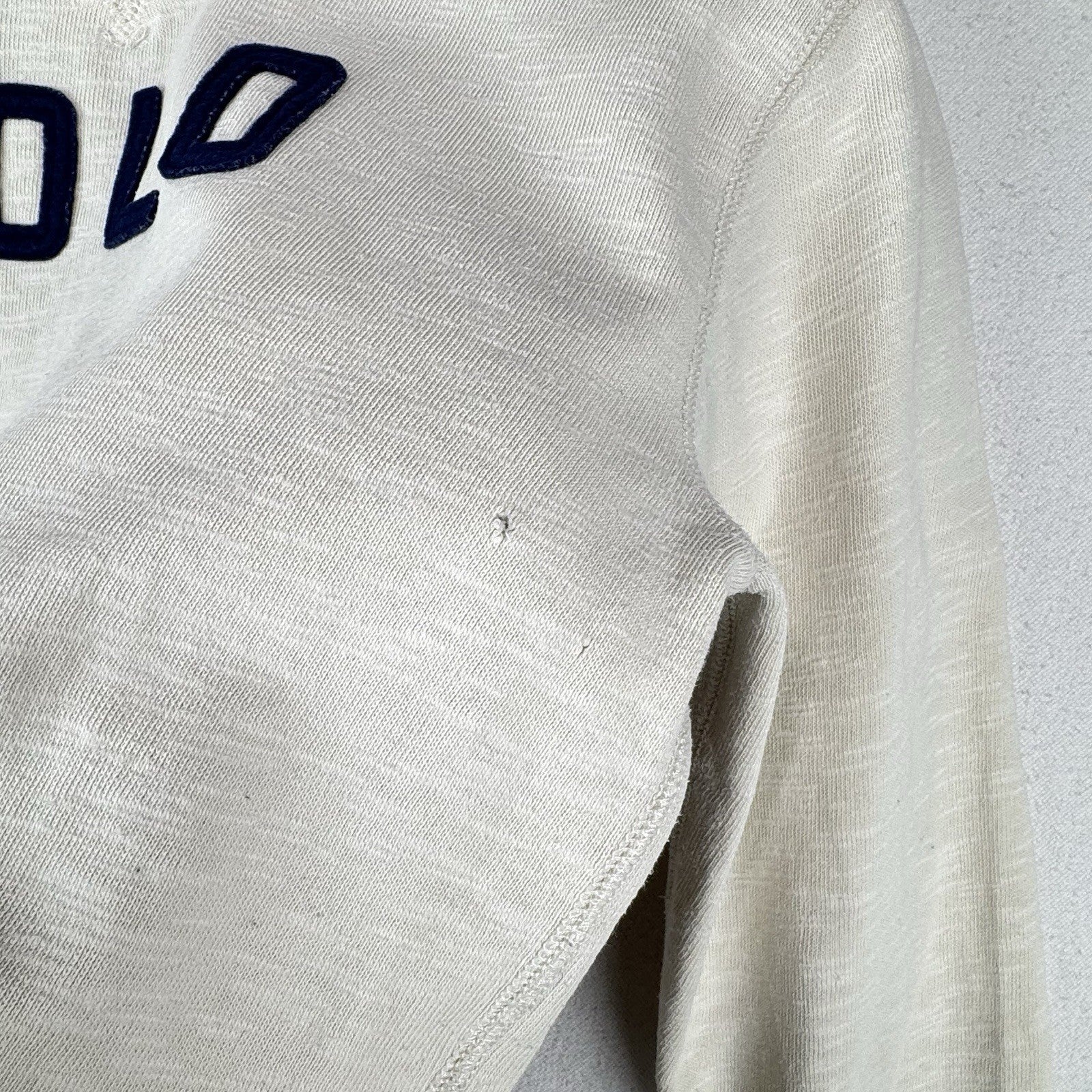 Polo Ralph Lauren Boy’s Large 14/16 Spell Out Crew Cream Sweatshirt Pocket *Read
