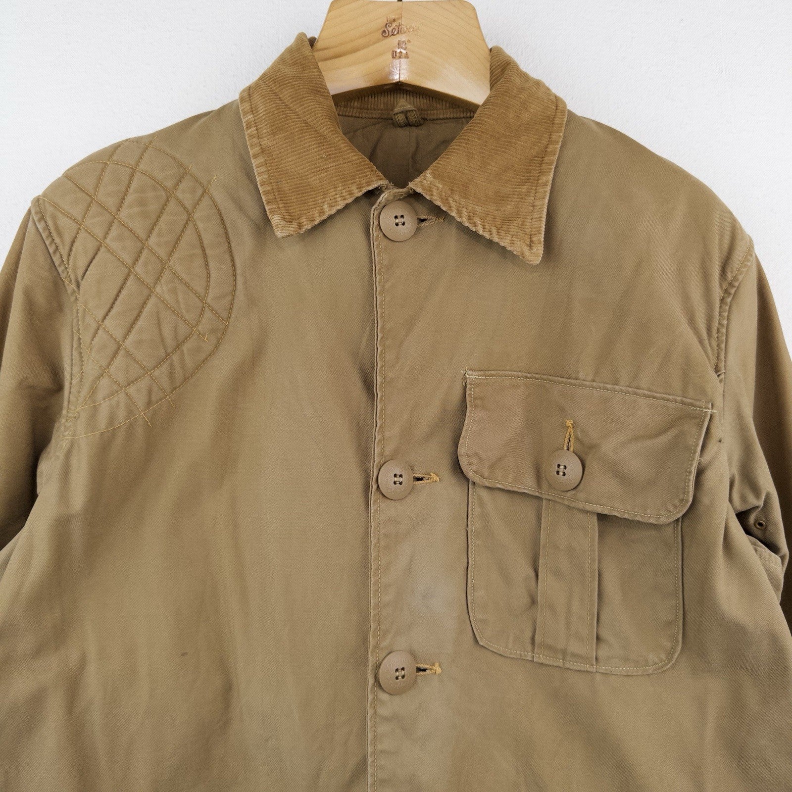 50’s Vtg JC Higgins Men’s L Canvas Hunting Jacket Tan Corduroy Shooting Coat USA