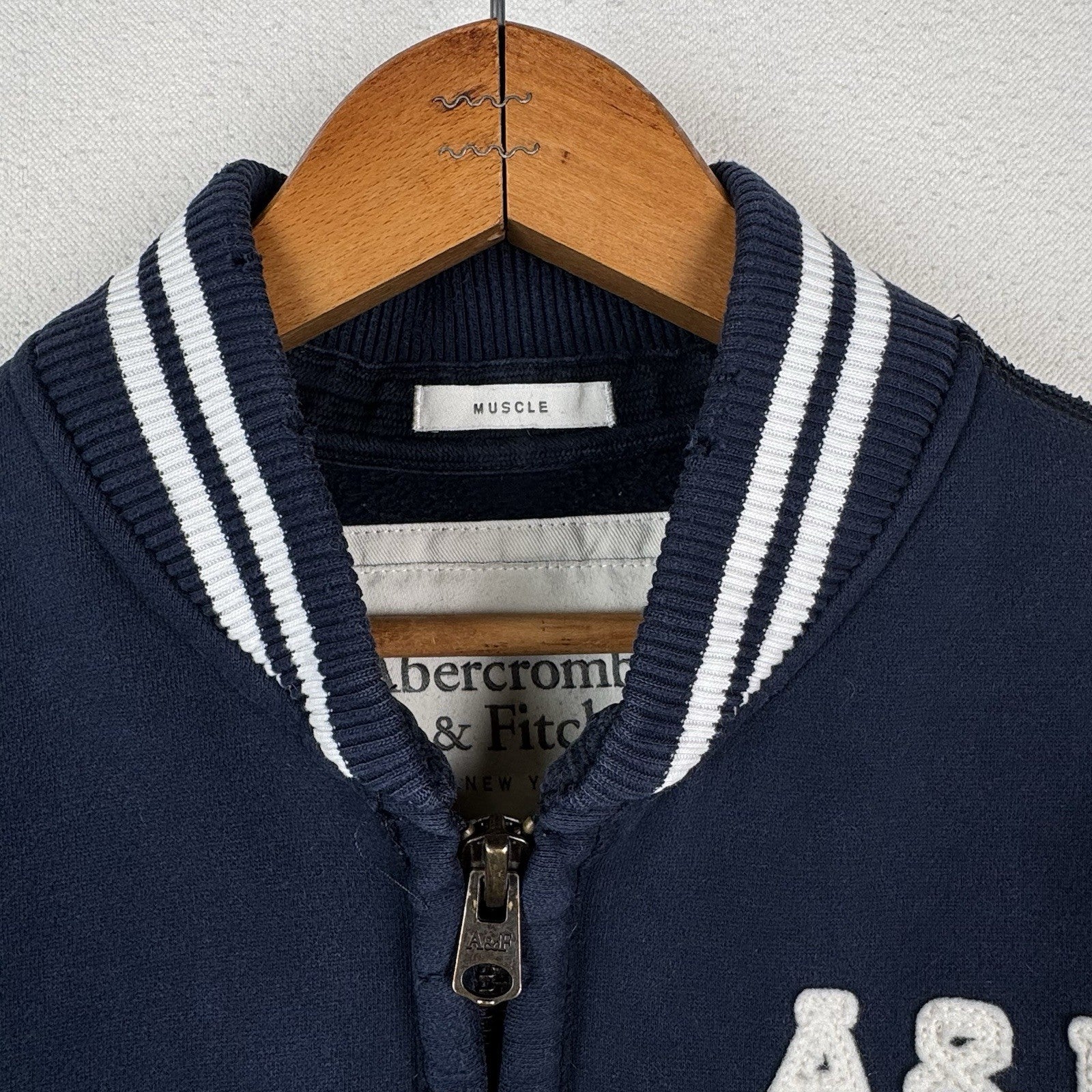 Vintage Abercrombie & Fitch Varsity Zip Up Jacket Mens Large Blue Muscle Fit ‘54