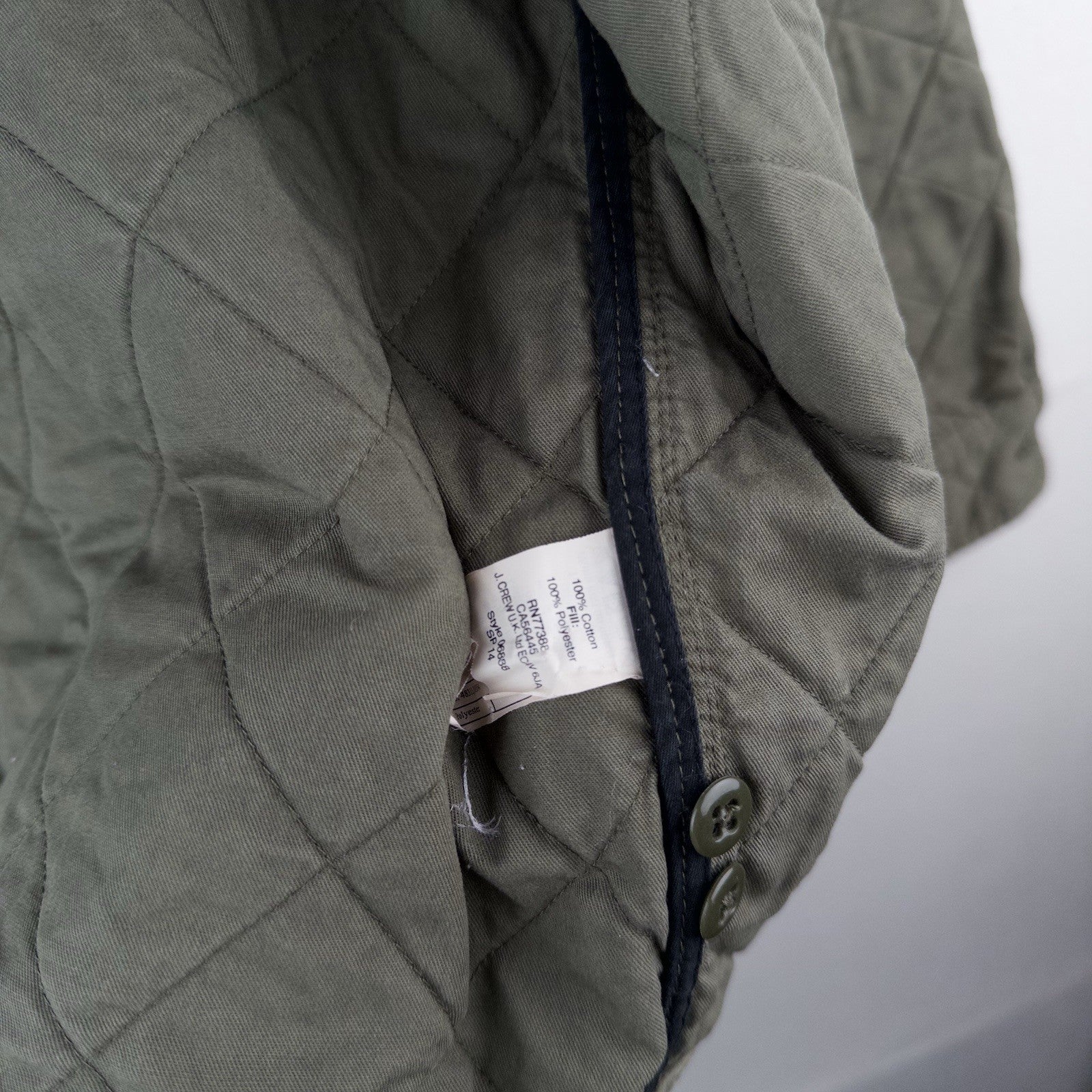 J.Crew Quilted Padded Men’s L Jacket Diamond Weave Green Cotton Insulated *Read
