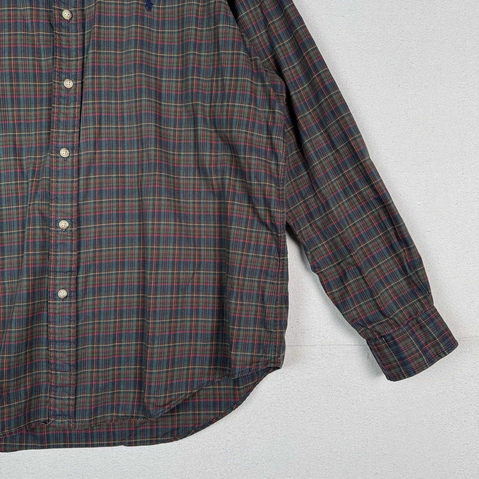Polo Ralph Lauren Plaid Oxford Button Shirt Men's XL Hunter Green Blue Red
