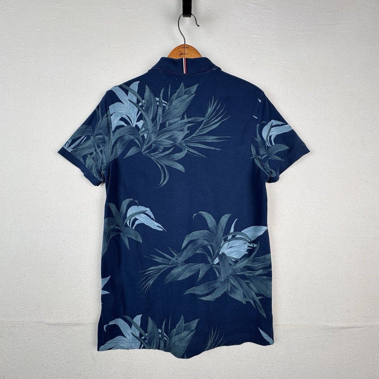 Tommy Hilfiger Shirt Mens Small Blue Green Tropical Leaf Print Regular Fit Polo
