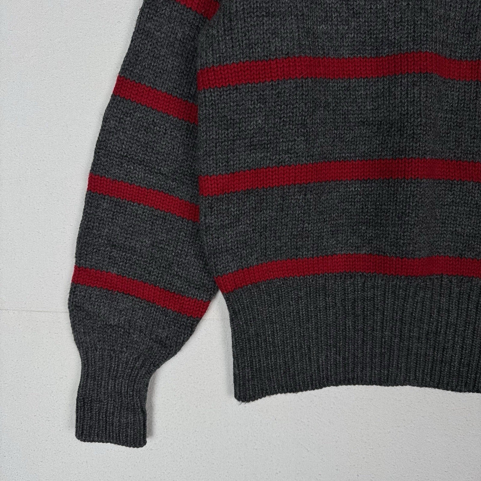 90’s Vtg Polo Ralph Lauren Striped Boat Neck Wool Knit Sweater Gray Red Crest XL