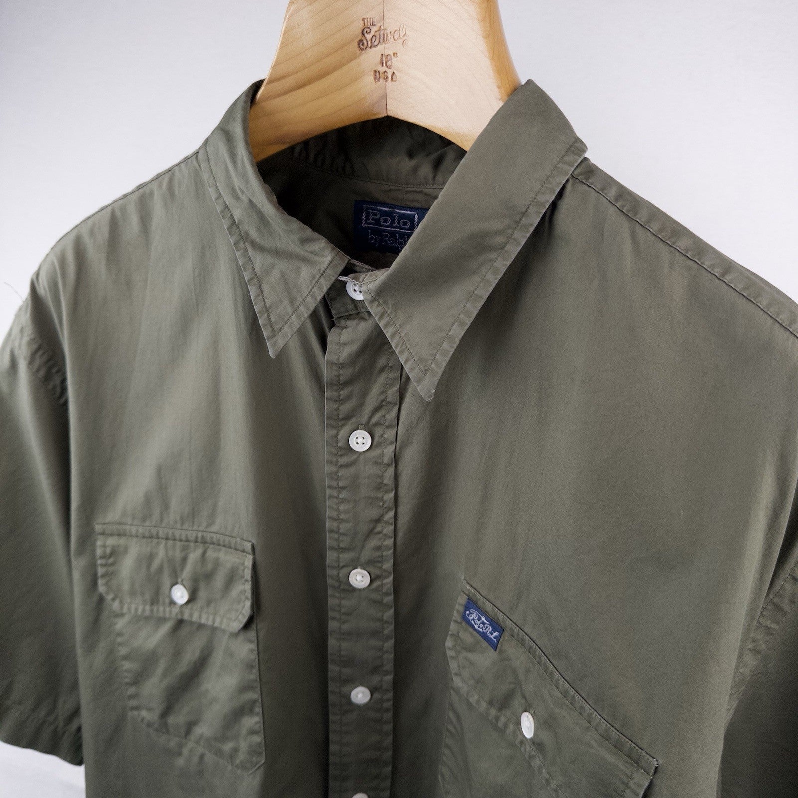 90’s Vtg Polo Ralph Lauren Lightweight SS Button Up Shirt Mens 2XL Green Utility