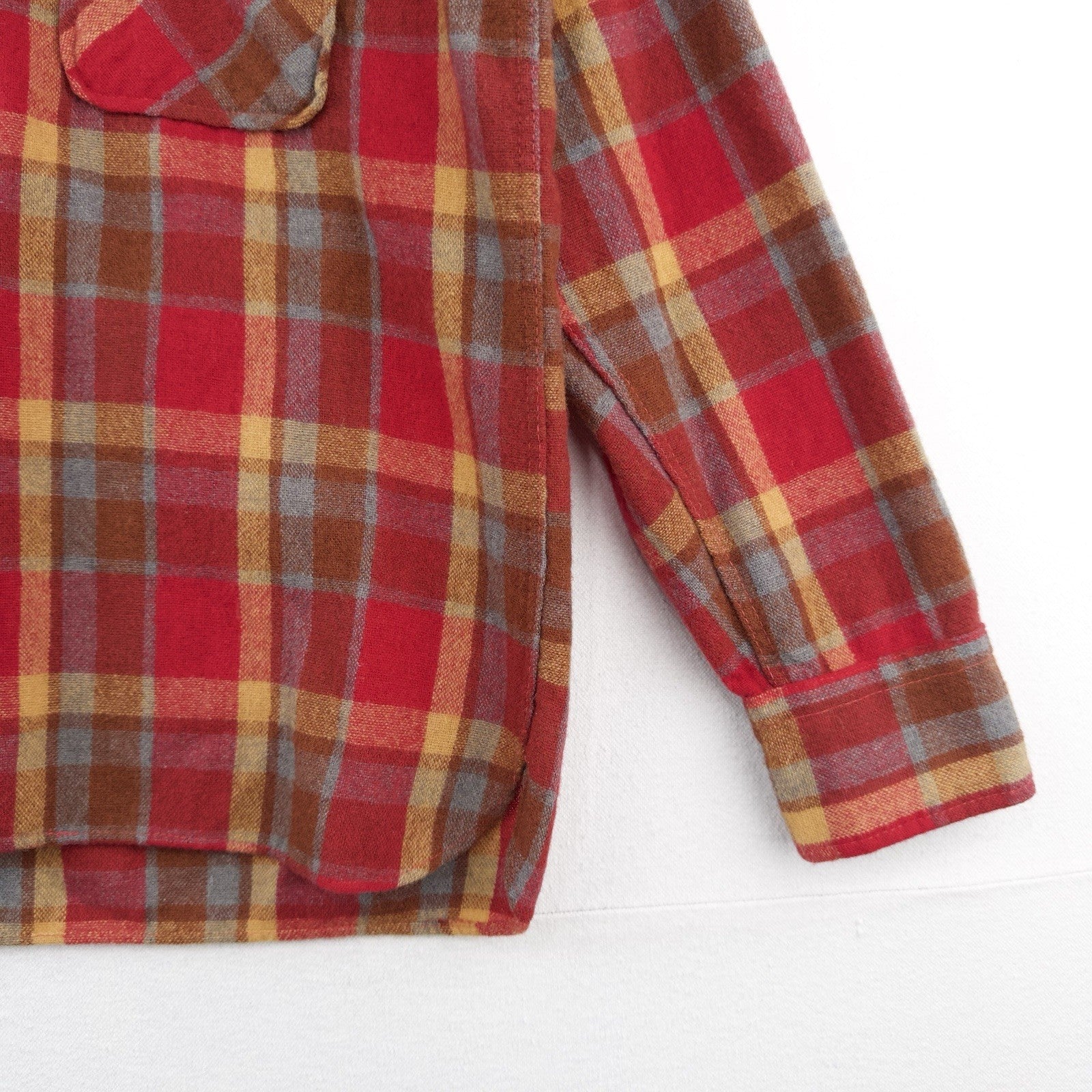 60’s Vtg Kings Road Sears Men’s M Full Cut Flannel Shirt Wool Red Yellow Plaid