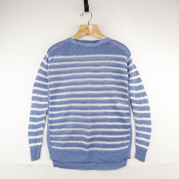Polo Ralph Lauren Womens XS Boat Neck Blue Striped 100% Linen Knit Sweater Beach