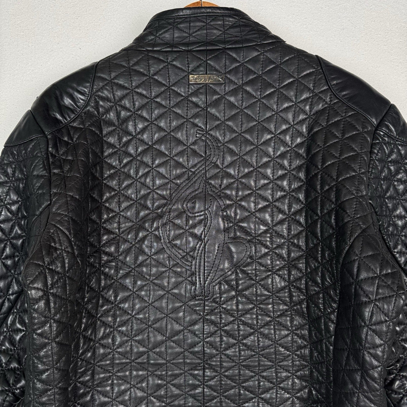 Baby Phat Vintage Genuine Leather Zip Black Quilted Biker Jacket Size XL *Read