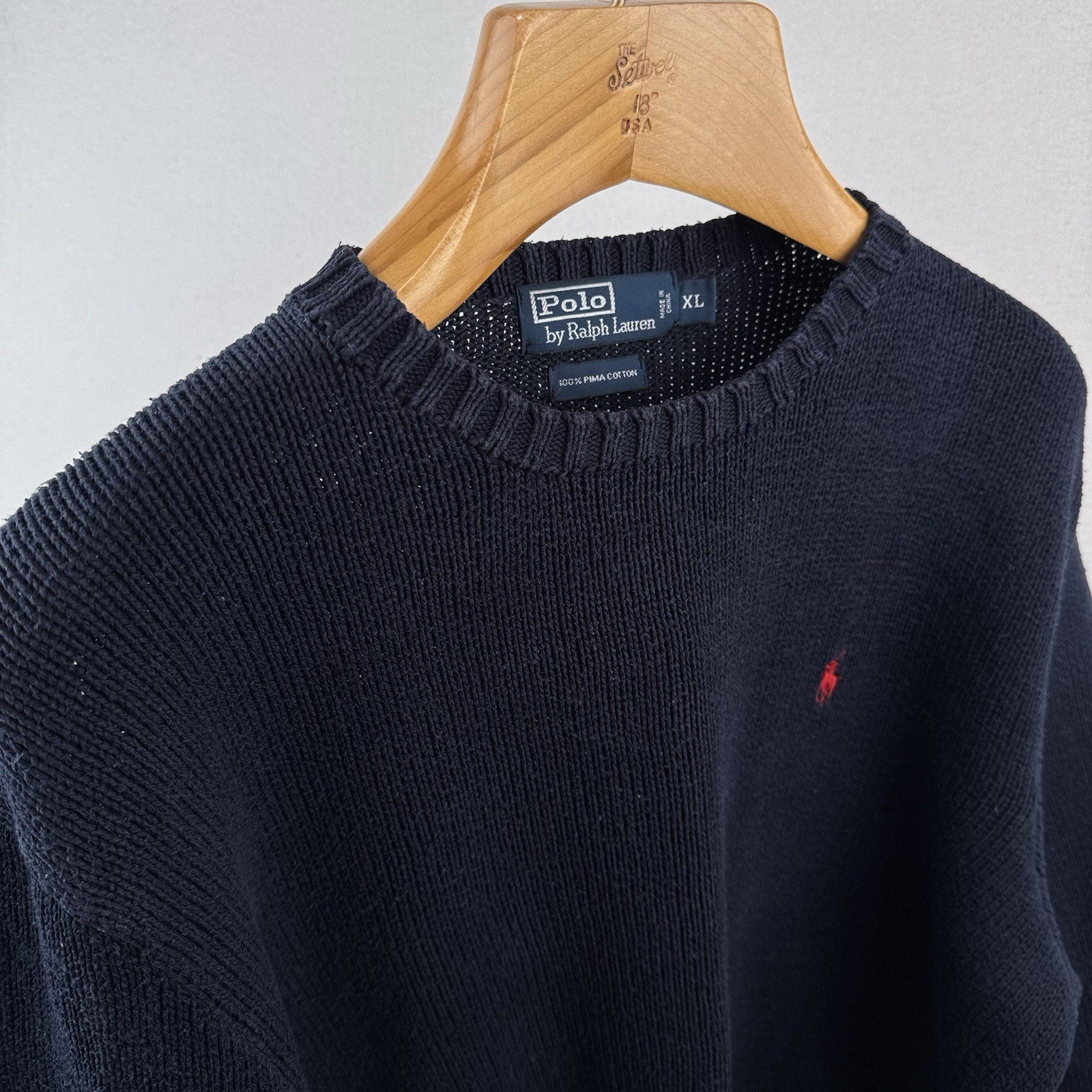 90's Vintage Polo Ralph Lauren Sweater Men's XL Navy Blue Crewneck Pima Cotton