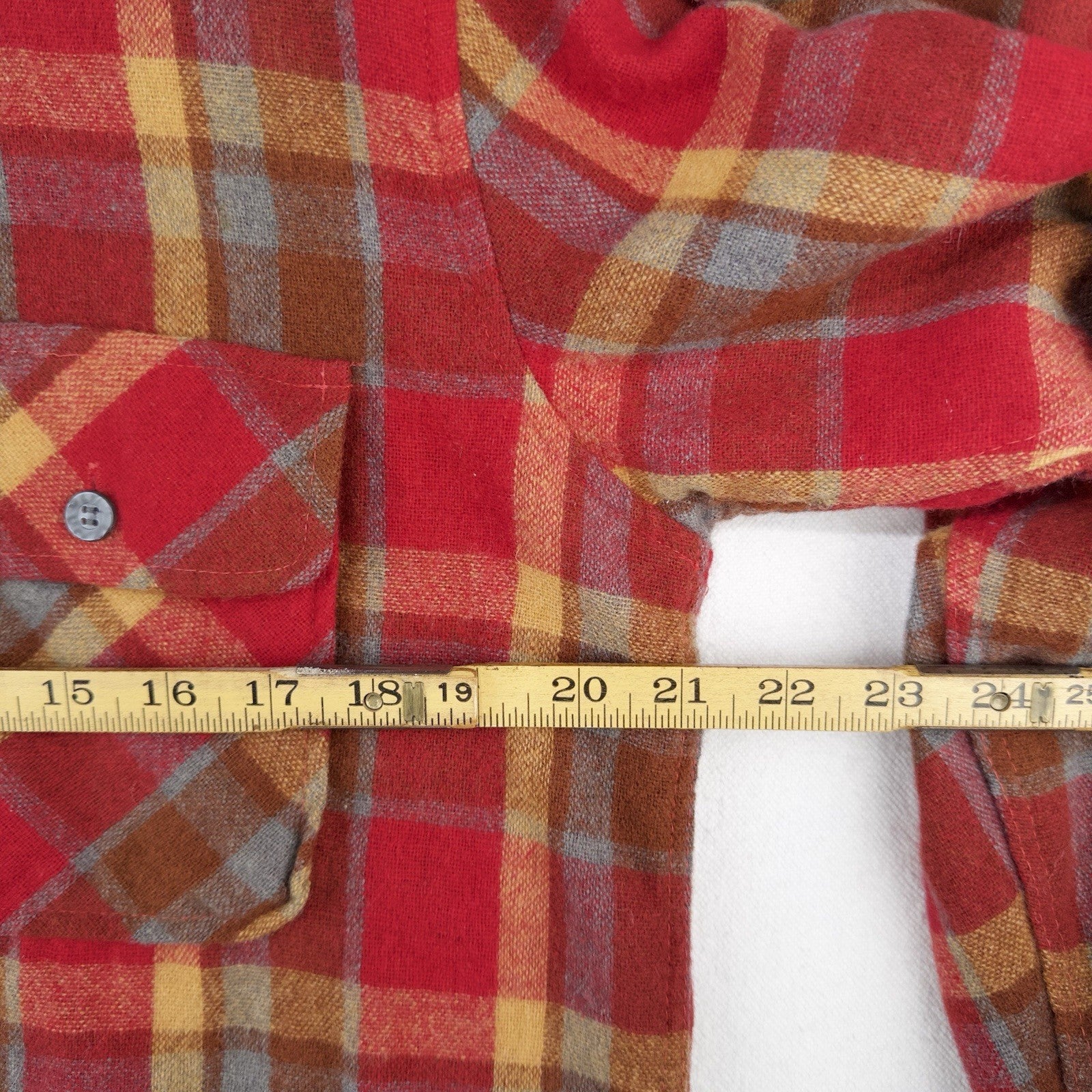 60’s Vtg Kings Road Sears Men’s M Full Cut Flannel Shirt Wool Red Yellow Plaid