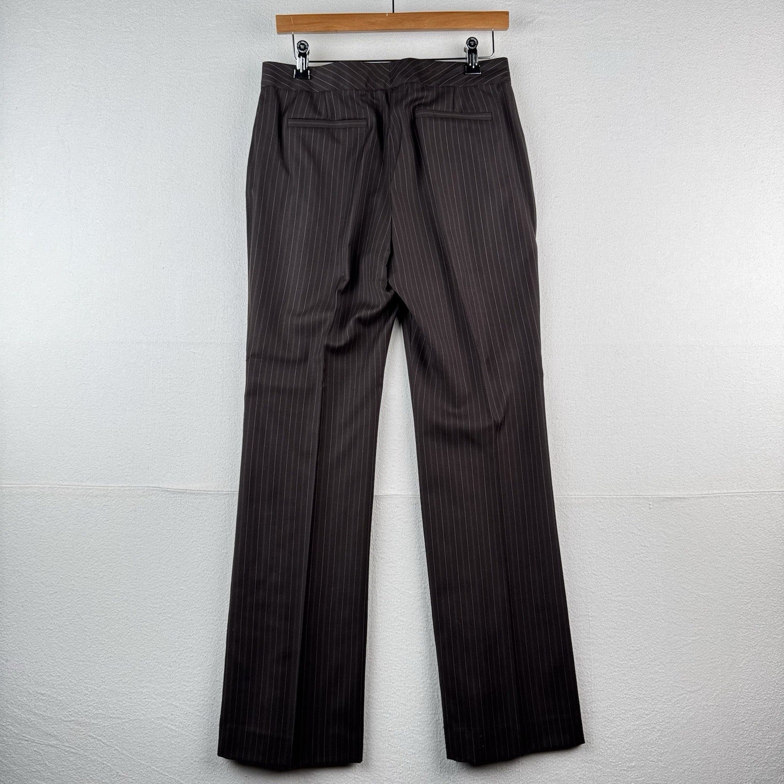 Anne Klein Women's 6 Pant Suit Two Piece Set Brown Pink Pinstripe Leg=10”