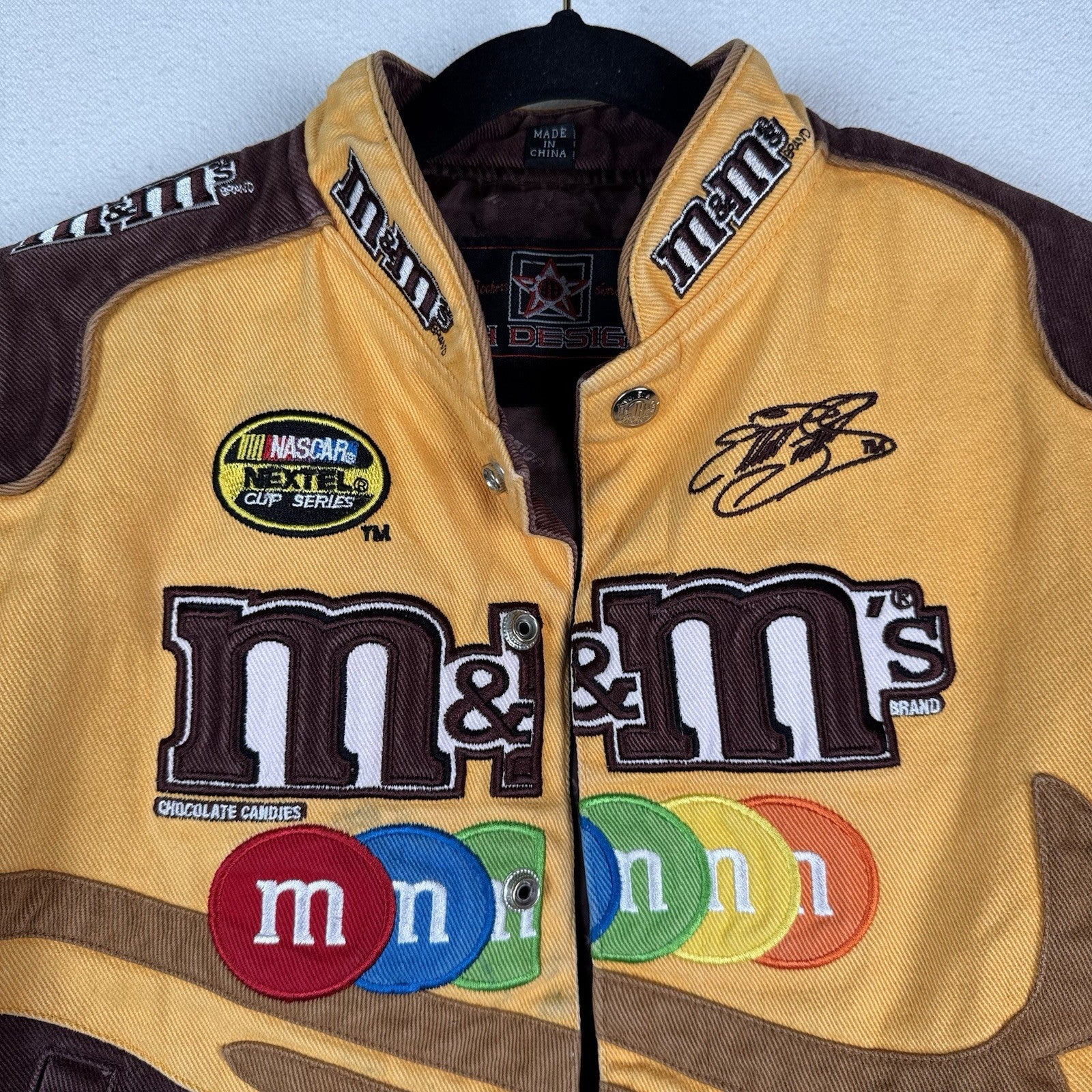 Vintage M&M NASCAR Jacket Elliot Sadler Kids 4T JH Design Yellow Racing Read*