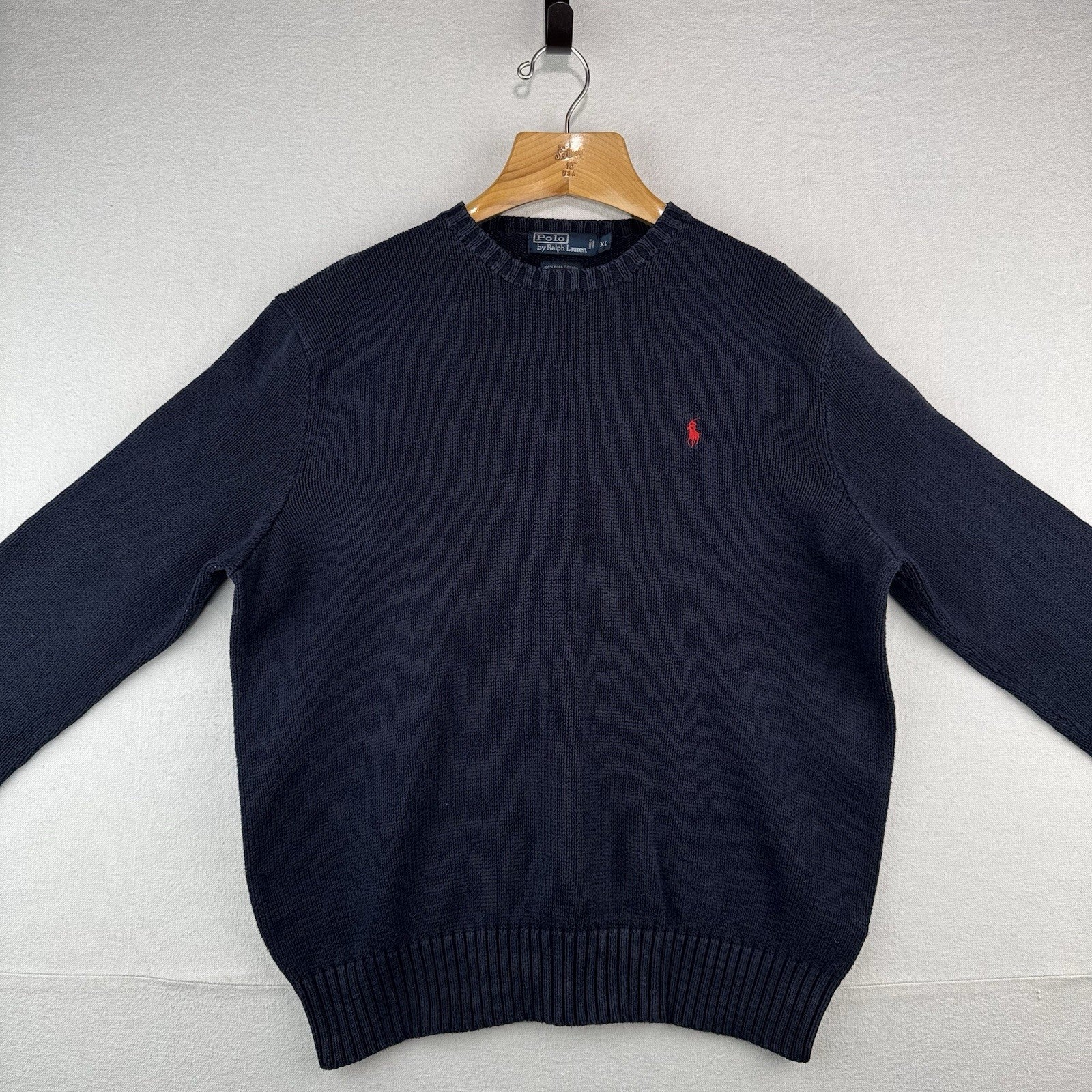 90's Vintage Polo Ralph Lauren Sweater Men's XL Navy Blue Crewneck Pima Cotton