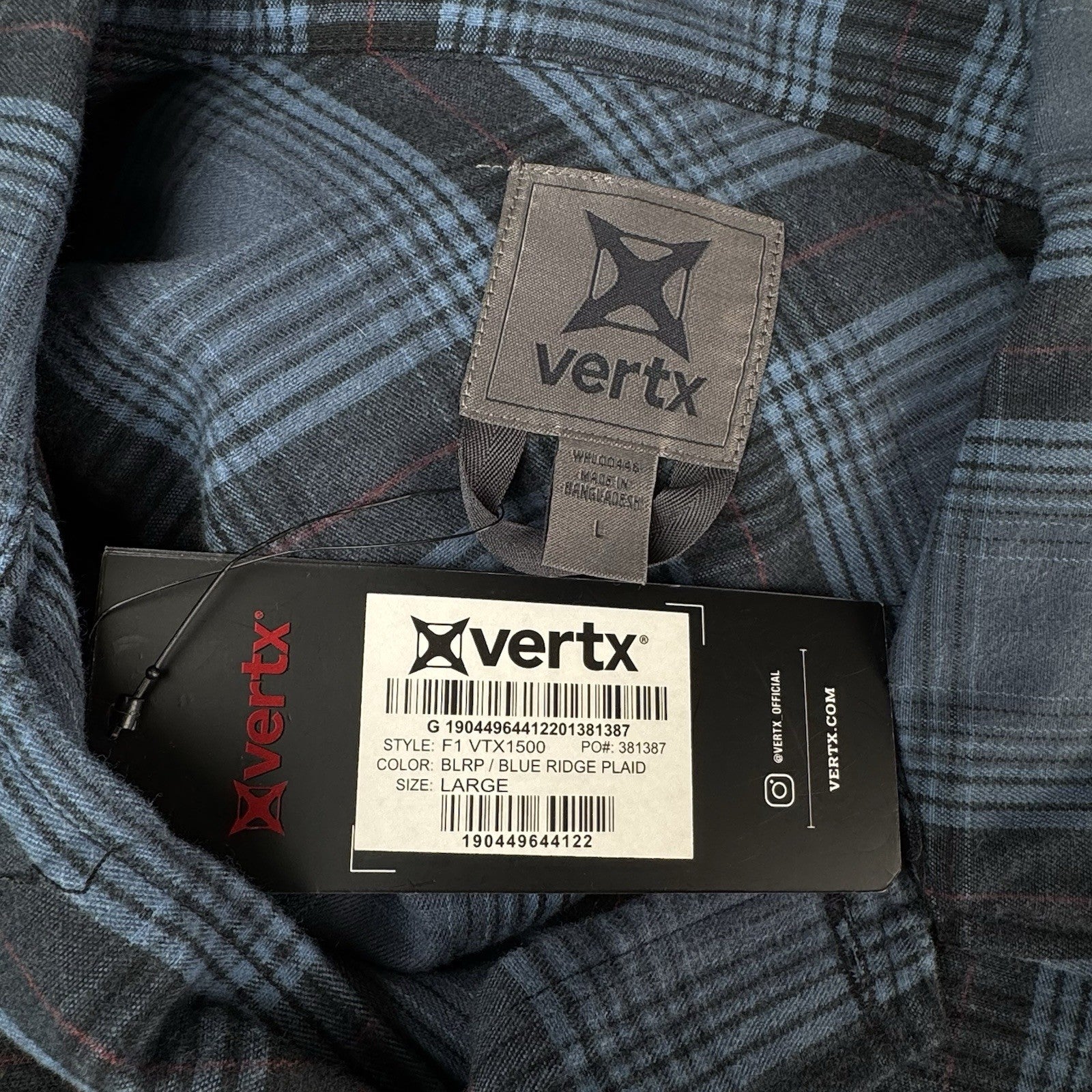 Vertx Canyon River Flannel Blue Ridge Plaid Men’s Large L Tactical Shirt
