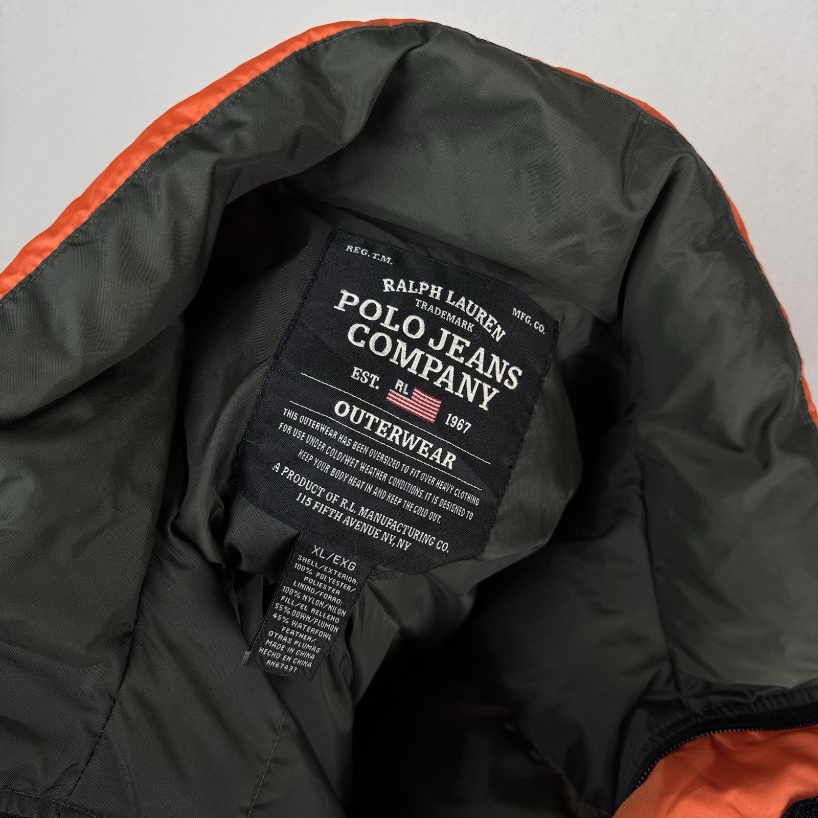 Vtg 90’s Ralph Lauren Polo Jeans Co Puffer Jacket XL Goose Down Outerwear Orange