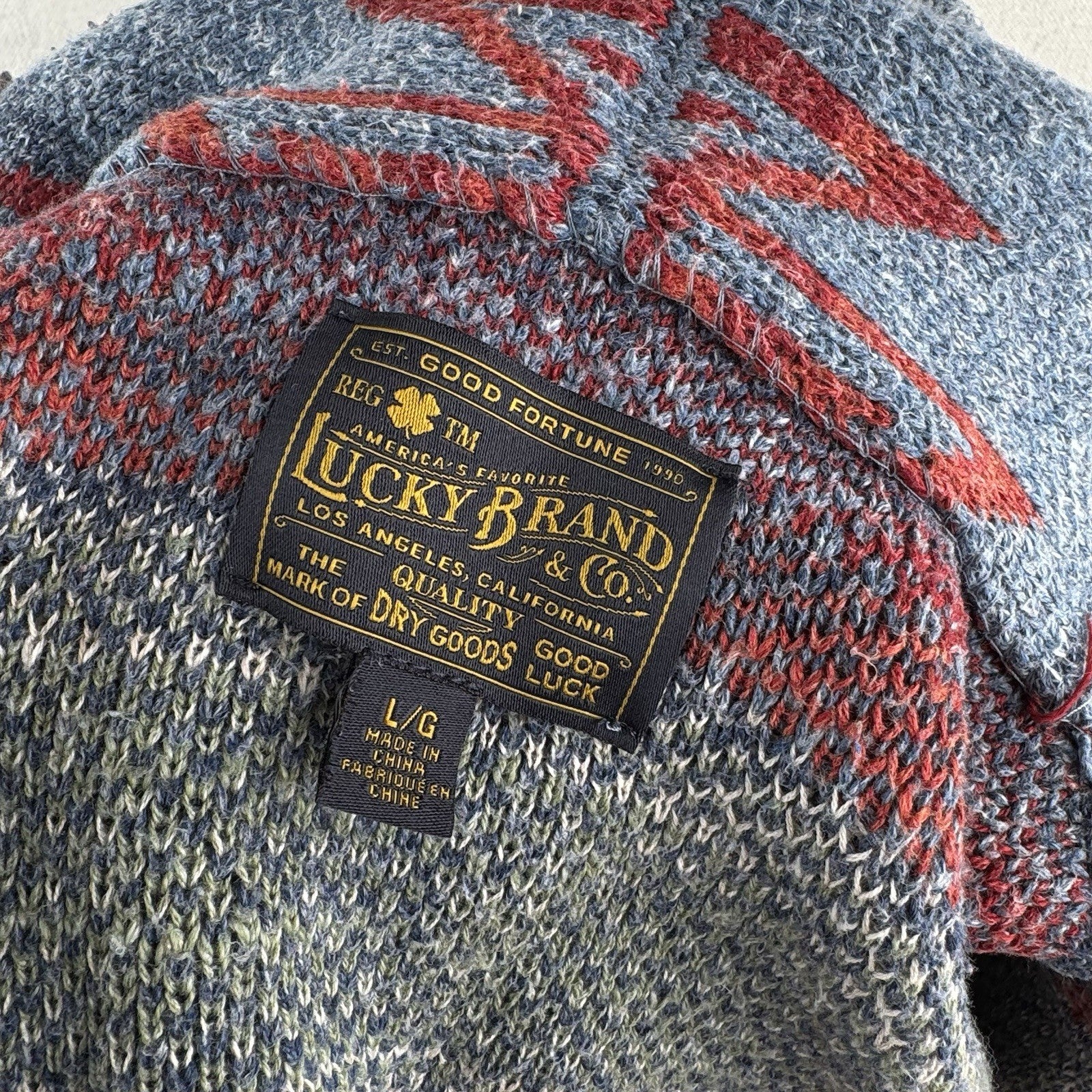 Heavy Aztec Southwestern Shawl Collar Cardigan Large Navajo Sweater Lucky Brand
