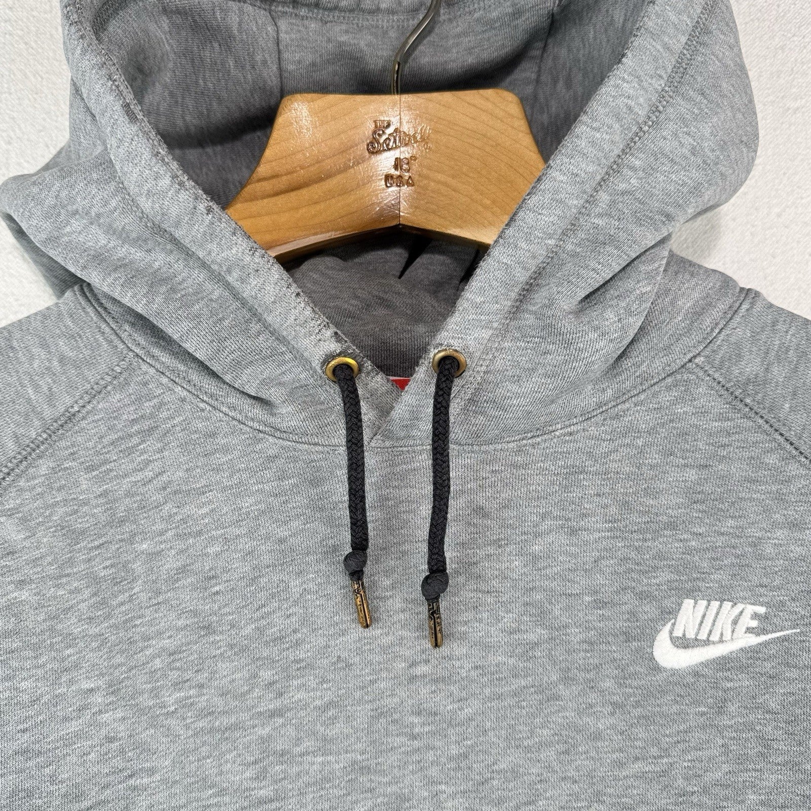 90’s Vtg Nike Swoosh Pullover Hoodie Grey Sweatshirt Red Tag Men’s L *Distressed