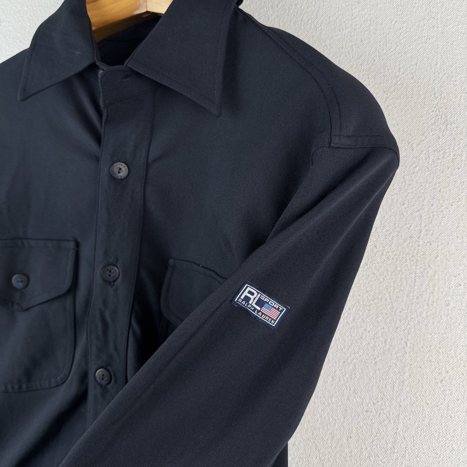 Vintage Ralph Lauren Polo Sport Women’s 12 Navy Blue Military Shirt Stretch