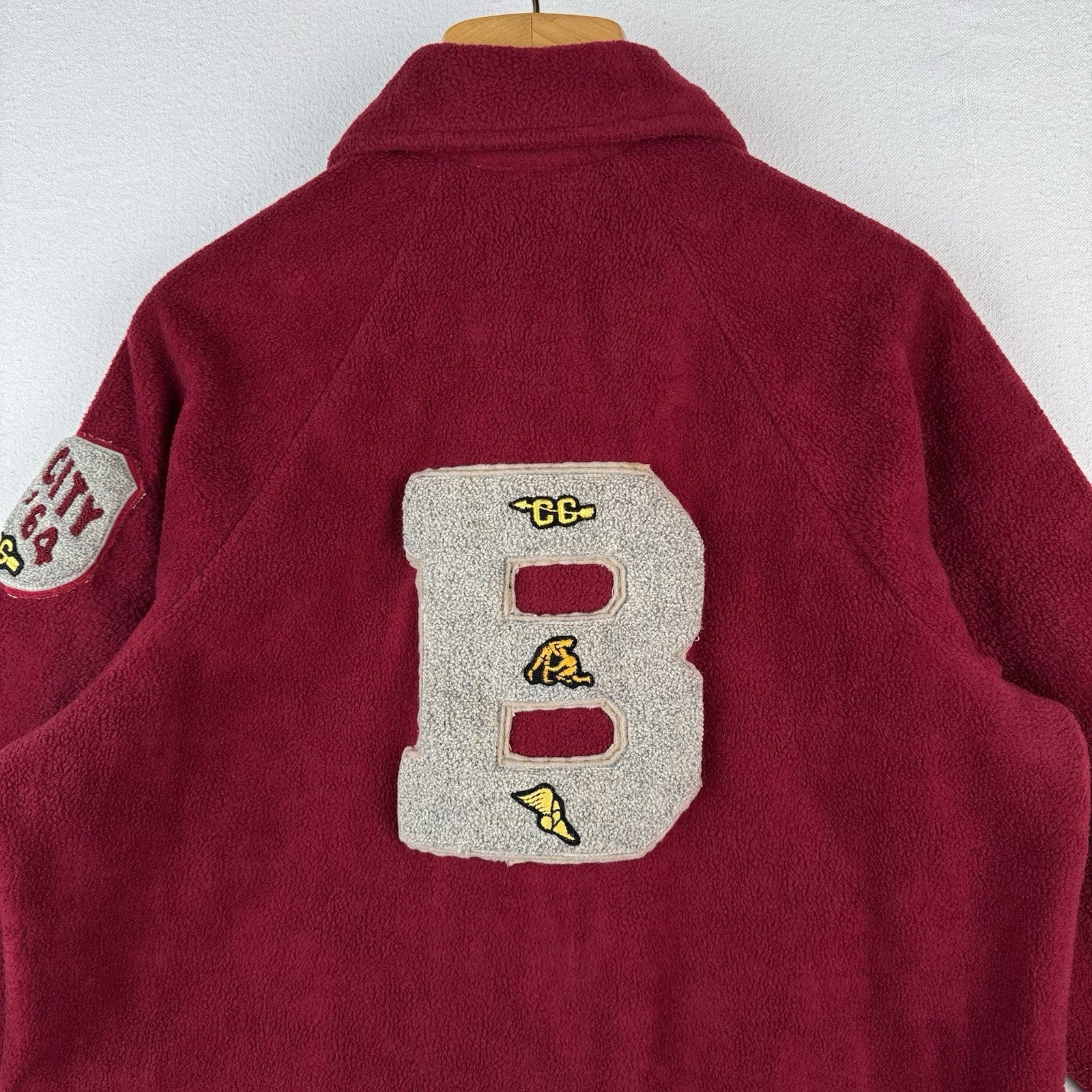 60’s Vtg Varsity Letterman Patches On Modern Red Fleece Jacket Fits Men S *Read