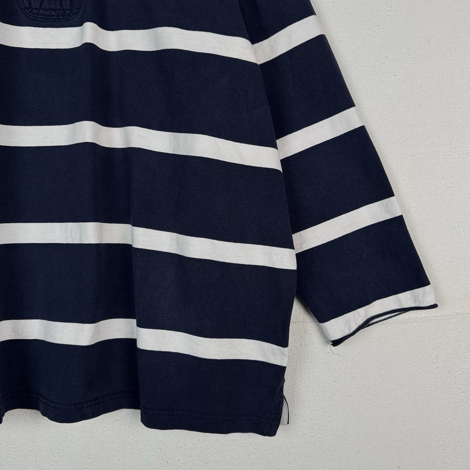 Polo Ralph Lauren Rugby Shirt 4XLB Blue White Quilted Elbow Patch *No Cuffs