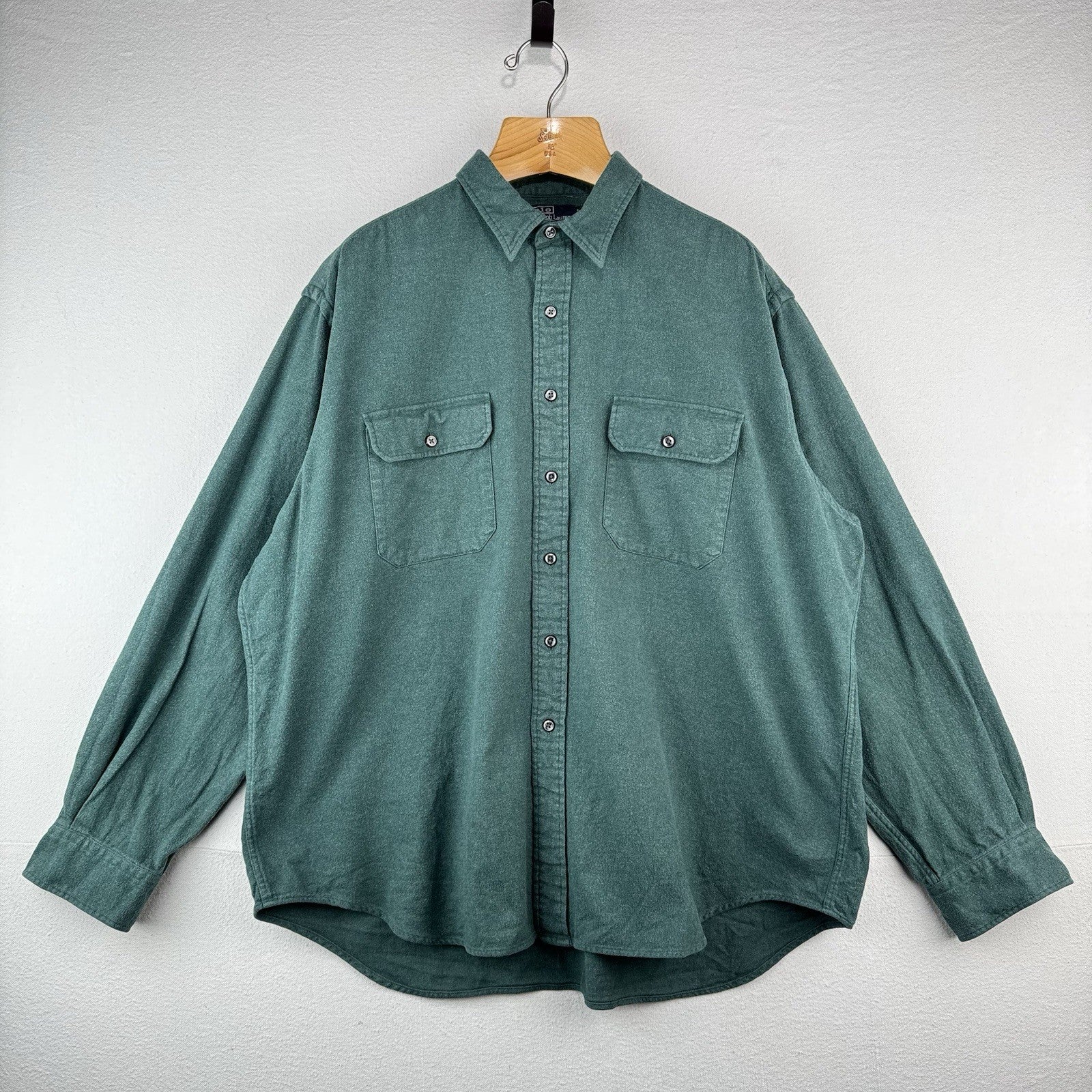 90’s Vtg Polo Ralph Lauren GI Chamois Flannel Shirt Size 2XL Forest Green