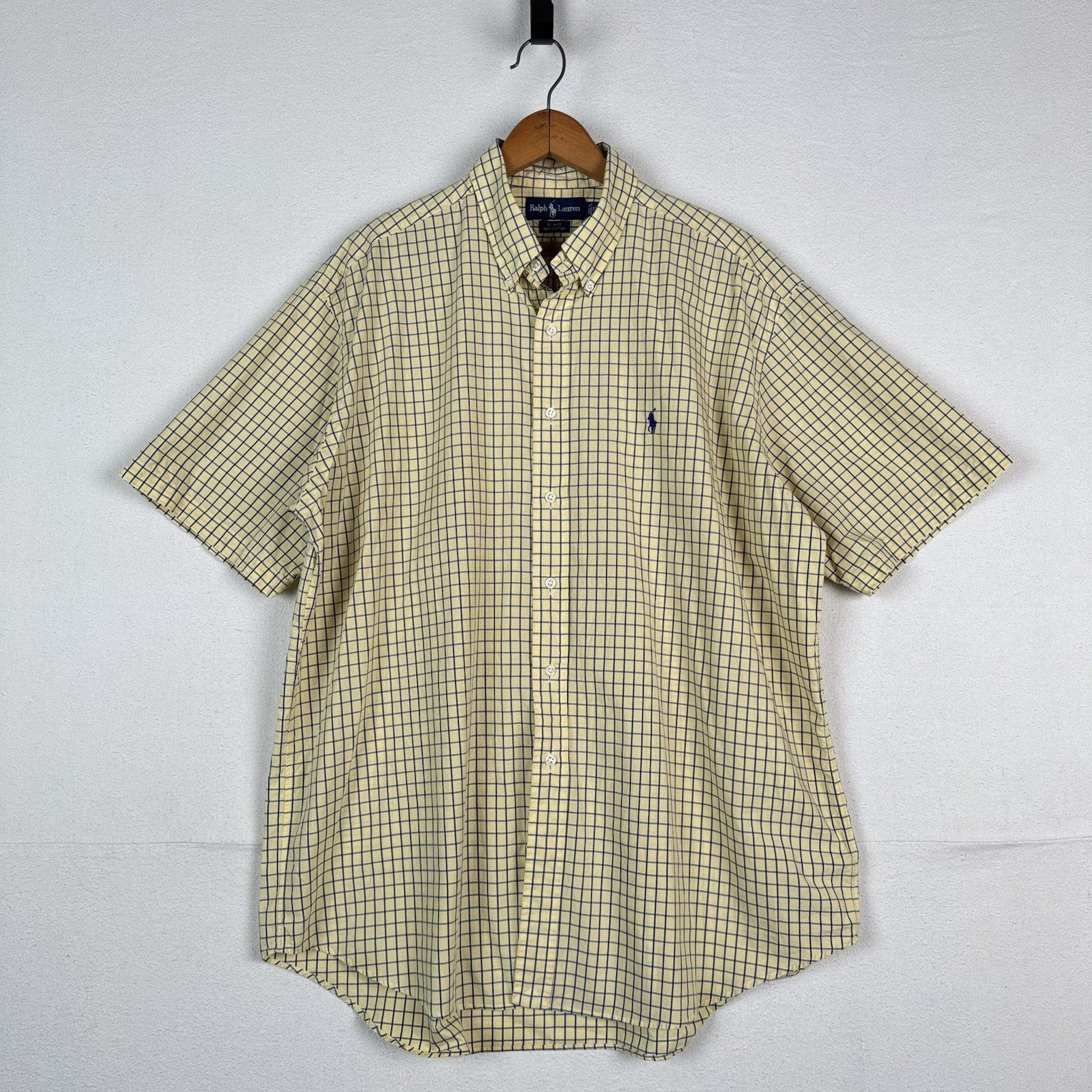 Vintage Ralph Lauren Button Down Blake Shirt Mens XL  SS Yellow Gingham Check