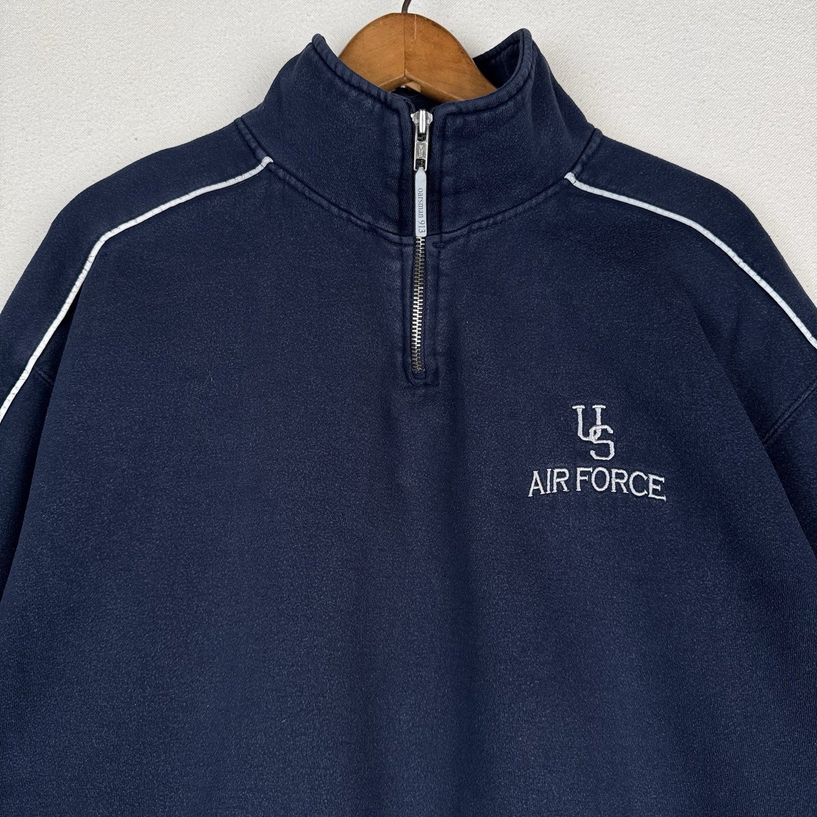 Vintage US Air Force Blue Quarter Zip Oarsman Sweatshirt Men’s Large Reflective