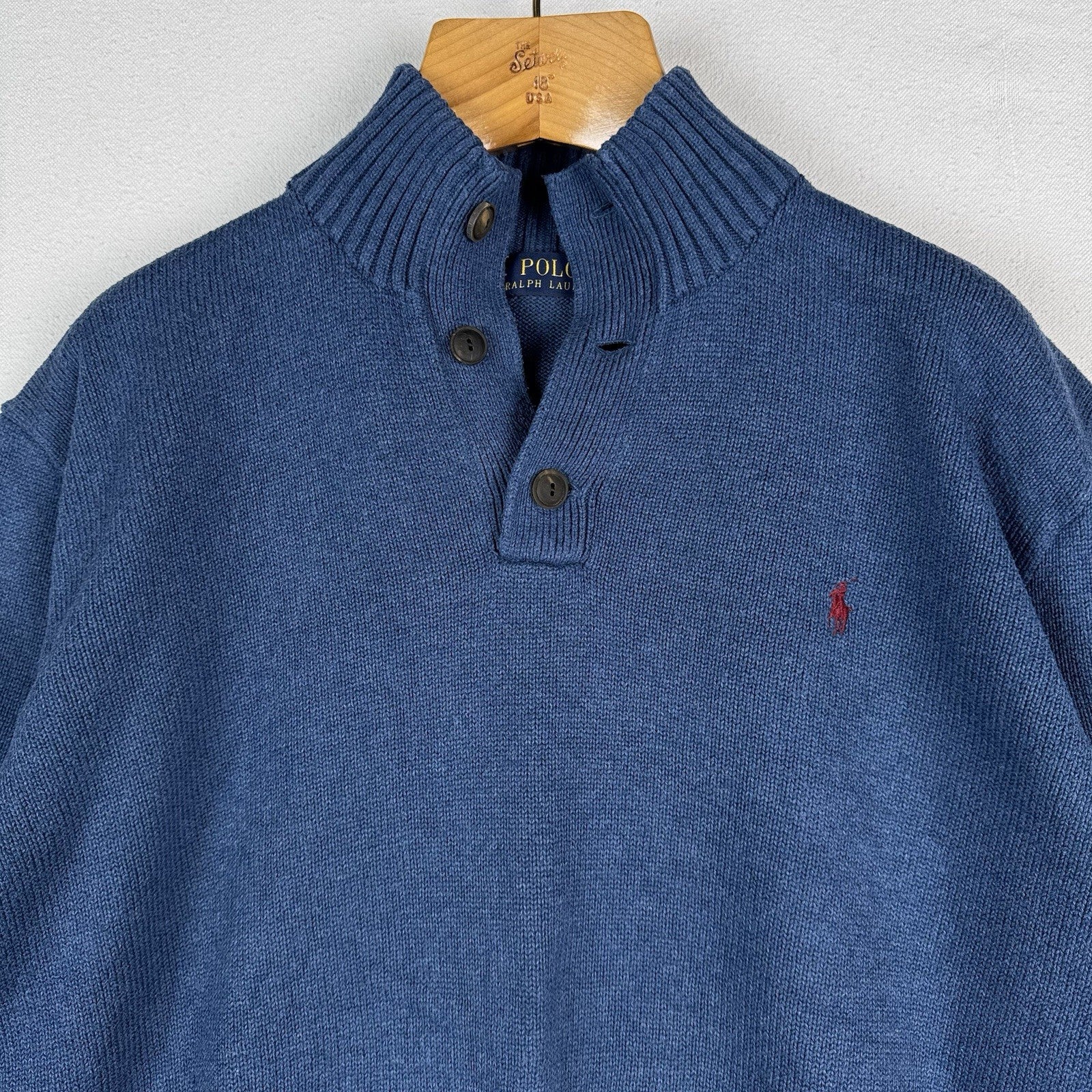 Polo Ralph Lauren 1/4 Button Neck Sweater Men’s 2XL XXL Blue Cotton Pullover