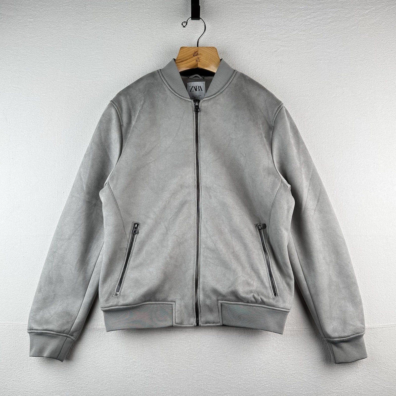 Zara Faux Suede Men’s Large Zip Bomber Jacket Gray