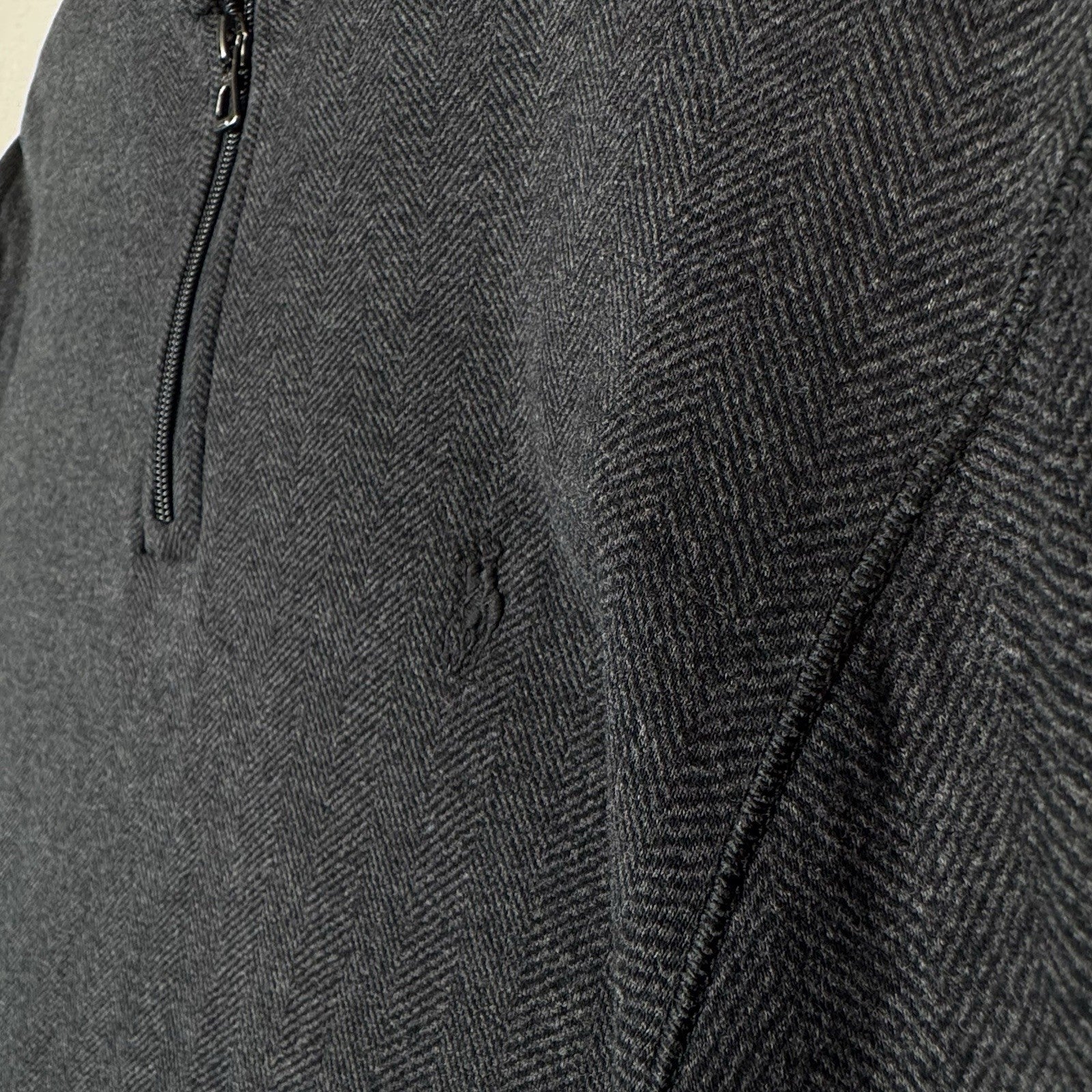 Polo Ralph Lauren 1/4 Zip Soft Sweater Mens L Black Herringbone Cotton Blend