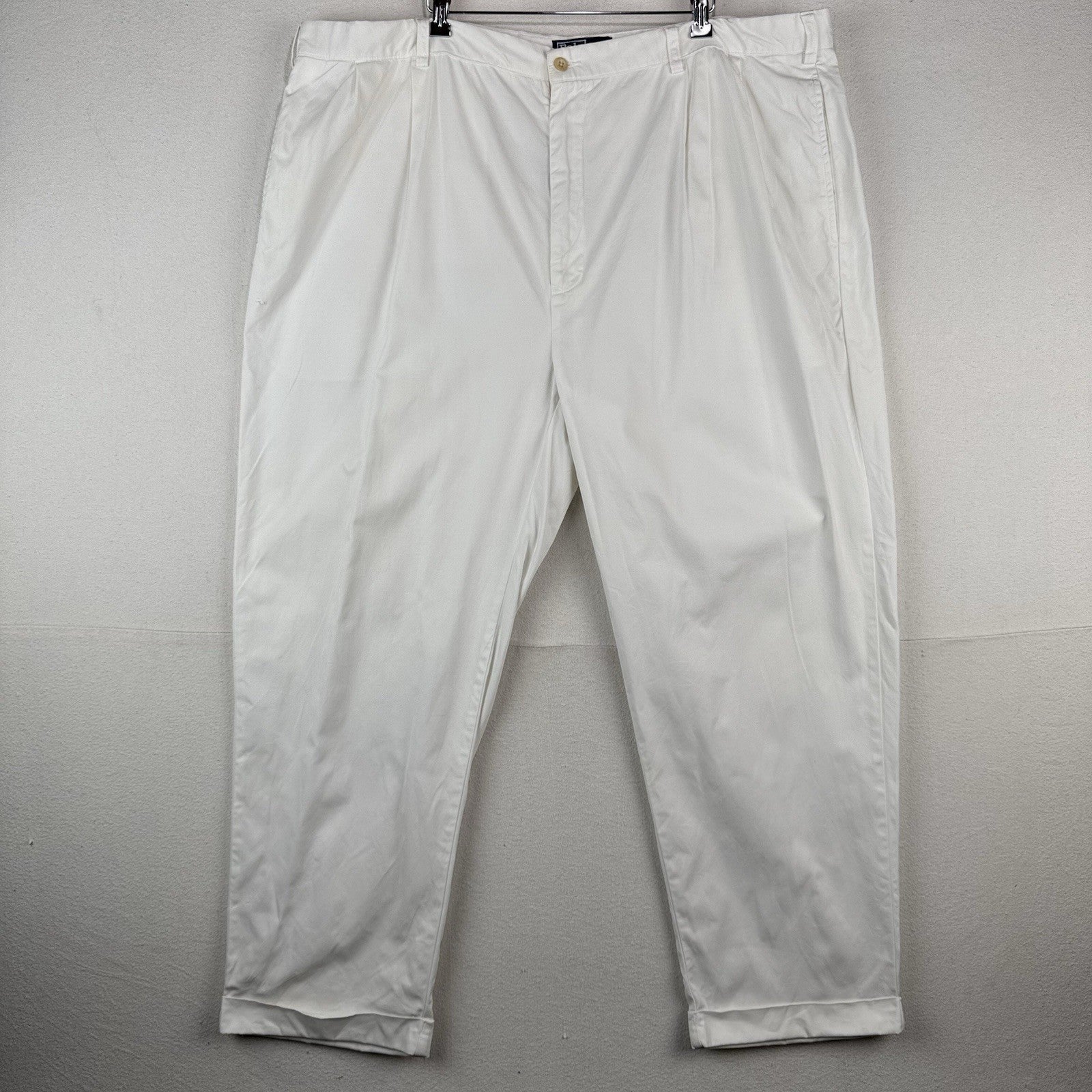 90’s Vtg Polo Ralph Lauren Big Hammond Pant Mens 46Bx30 White Double Pleat Cuff