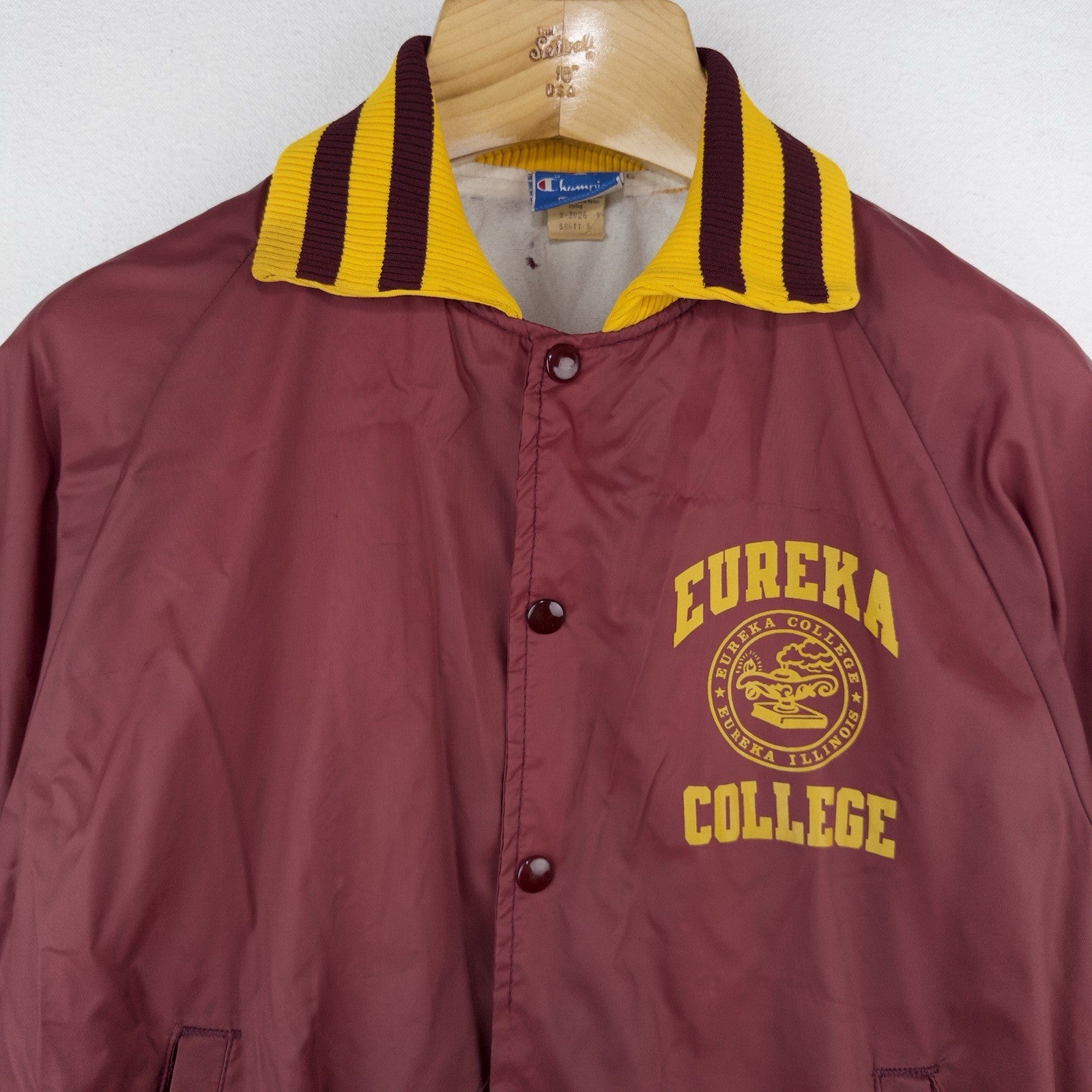 70’s Vtg Champion Eureka College Nylon Varsity Jacket Medium Snap Front Made USA