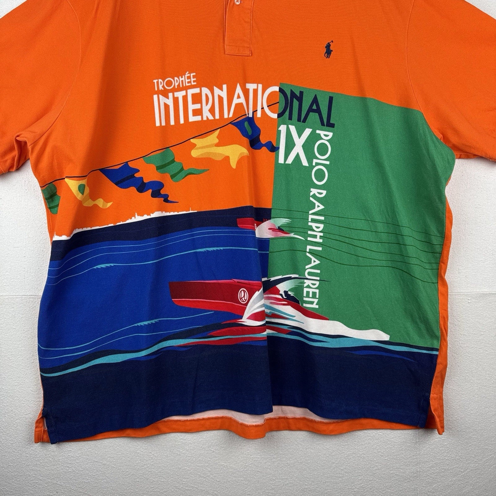 Polo Ralph Lauren Polo Speedboat  Men 4XB Orange Mesh Graphic Polo Shirt