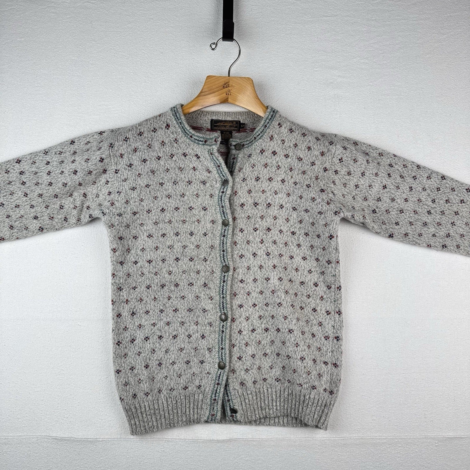 90’s Vtg Eddie Bauer Womens Small Wool Birds Eye Knit Cardigan Sweater *Read