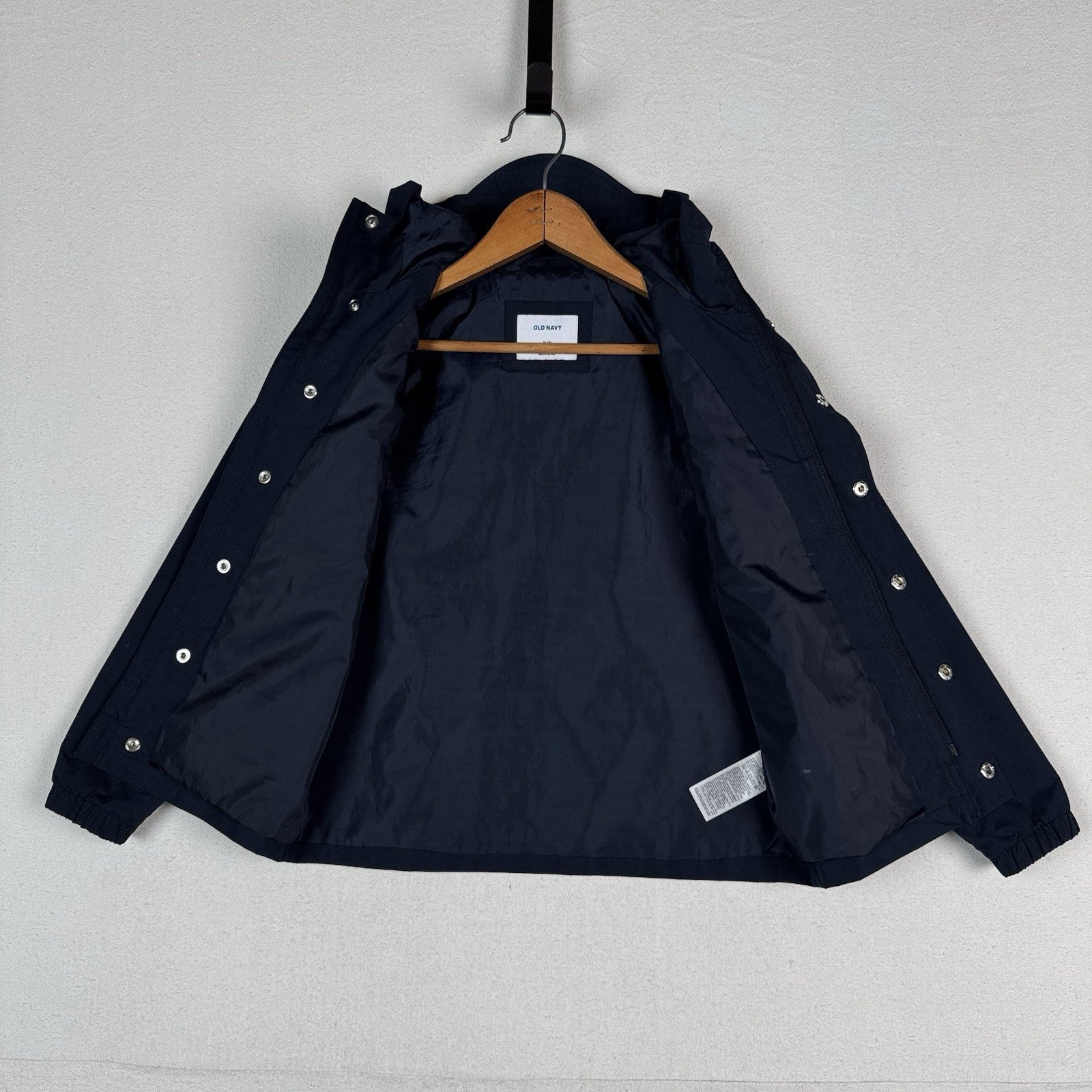 Old Navy Lined Kid’s Hooded Windbreaker Snap Jacket Size Medium (8) Navy Blue