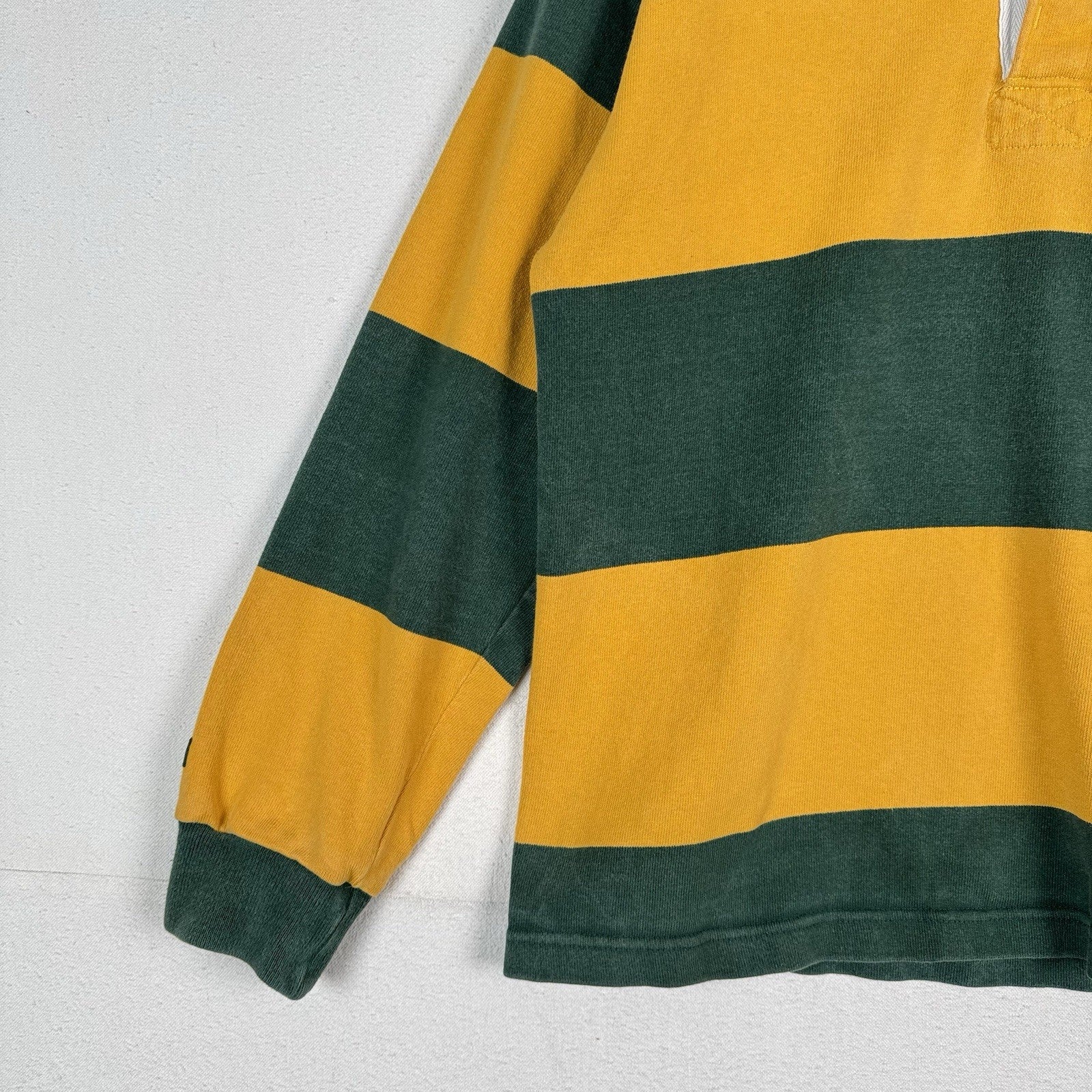 Barbarian Hooded Rugby Mens Medium Green Yellow Striped Pullover