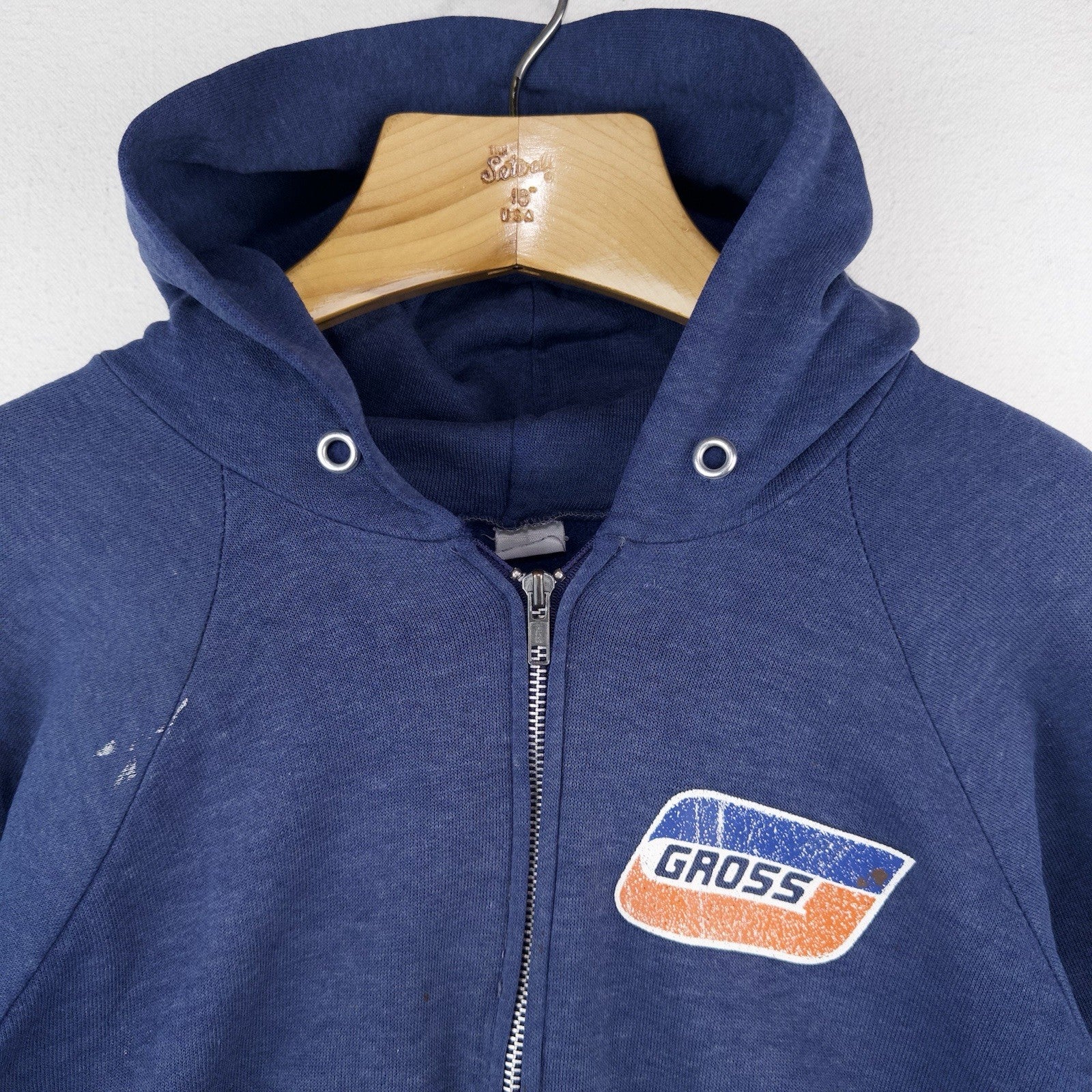 70’s Vtg Gross Galesburg Blue Zip Up Hoodie S Sweatshirt Made USA Carhartt *Read