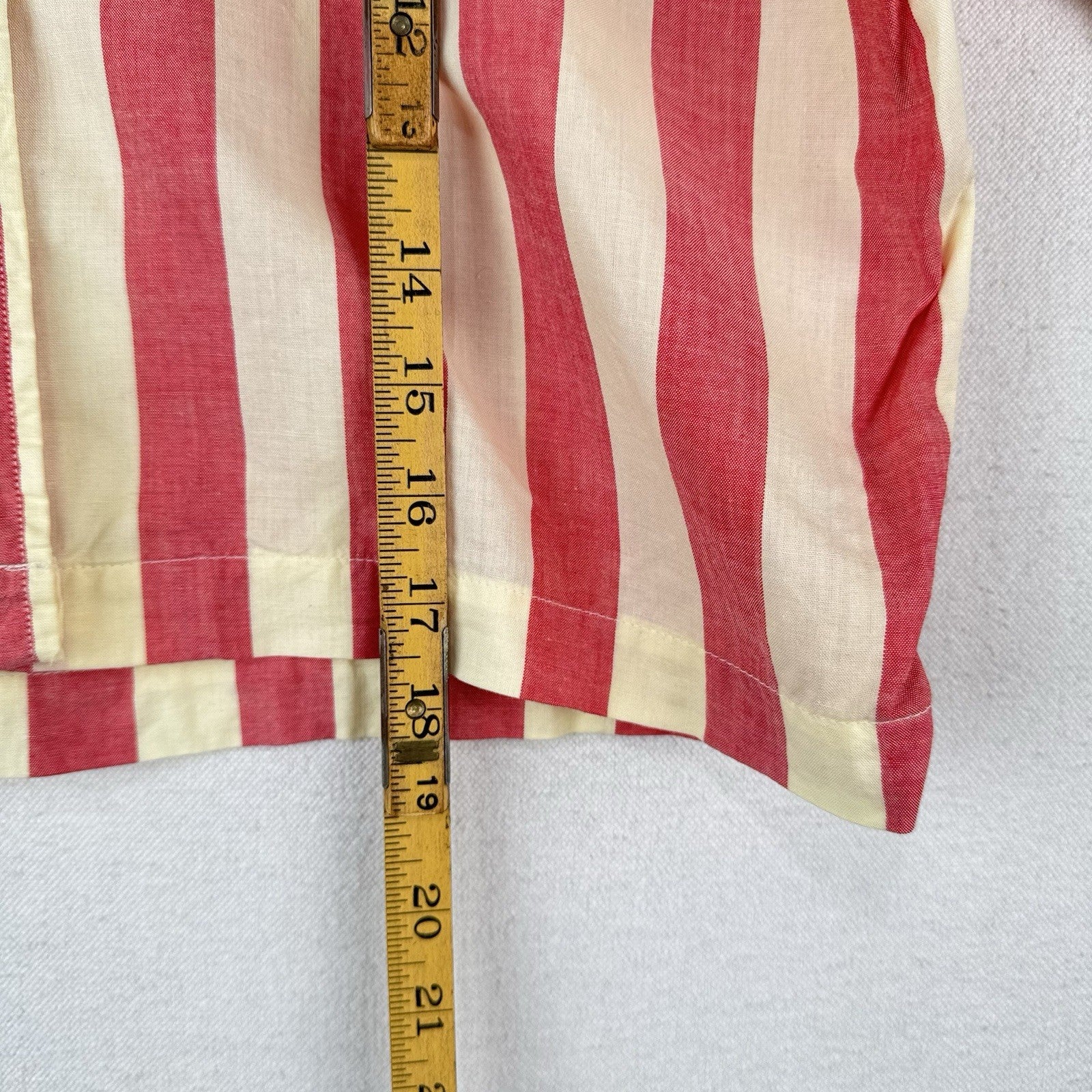 60s 70s Vtg Norris Linen Cropped Button Down Shirt Striped Womens 16 *Read