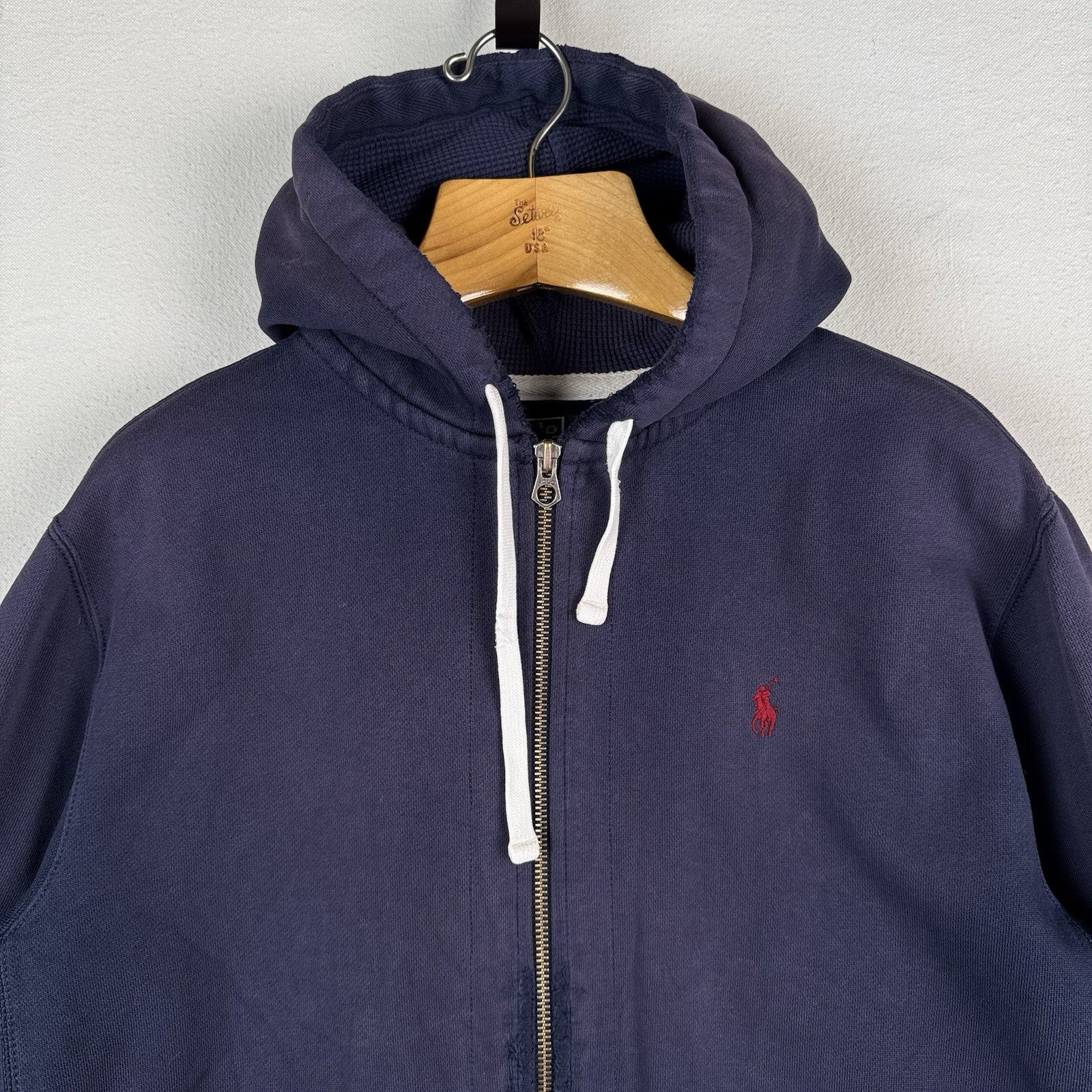 Vtg Polo Ralph Lauren Full Zip Men’s XL Thermal Hoodie Blue *Sunfaded/Distressed