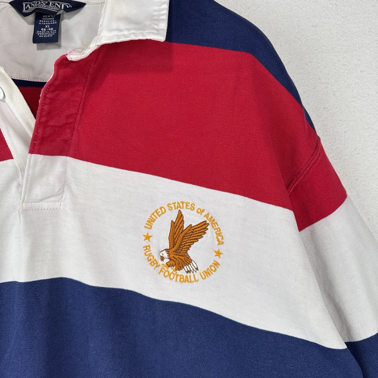 90’s Vtg Lands End USA Rugby Football Union Stripe Shirt Mens XL Made USA *Read