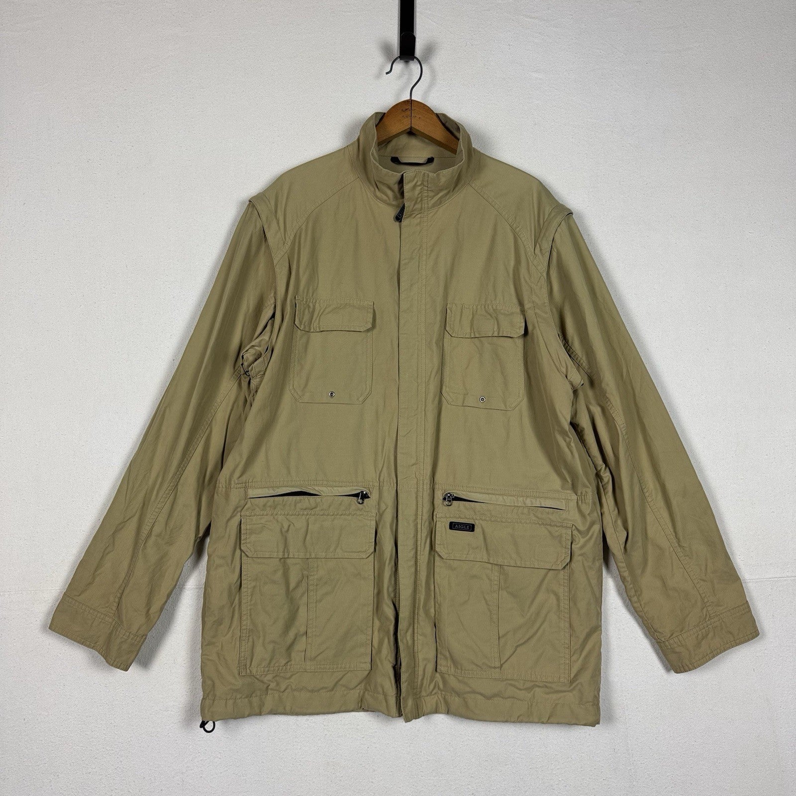 Hunting Camping Safari Men’s XL Convertible Guide Jacket Vest Khaki Waterproof