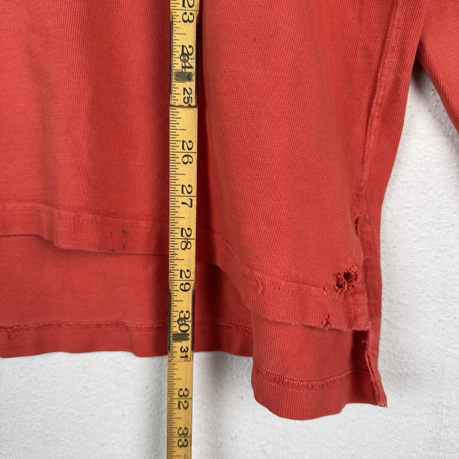 90’s Vtg Polo Ralph Lauren Rugby Shirt Mens L Orange Quilted Elbows *Distressed