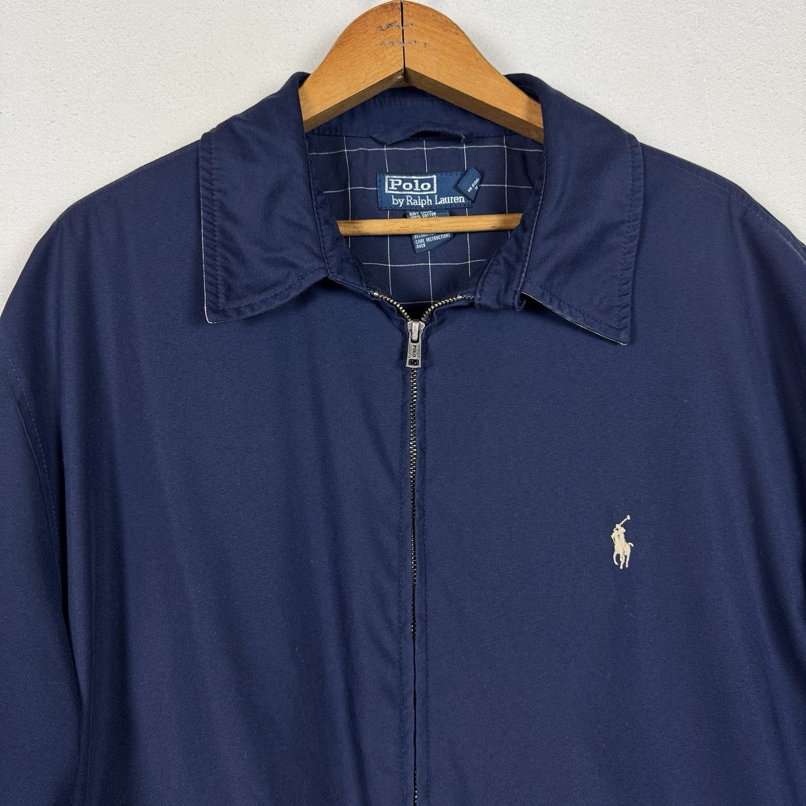 Polo Ralph Lauren Cotton Plaid Lined Harrington Jacket Blue XL Tall