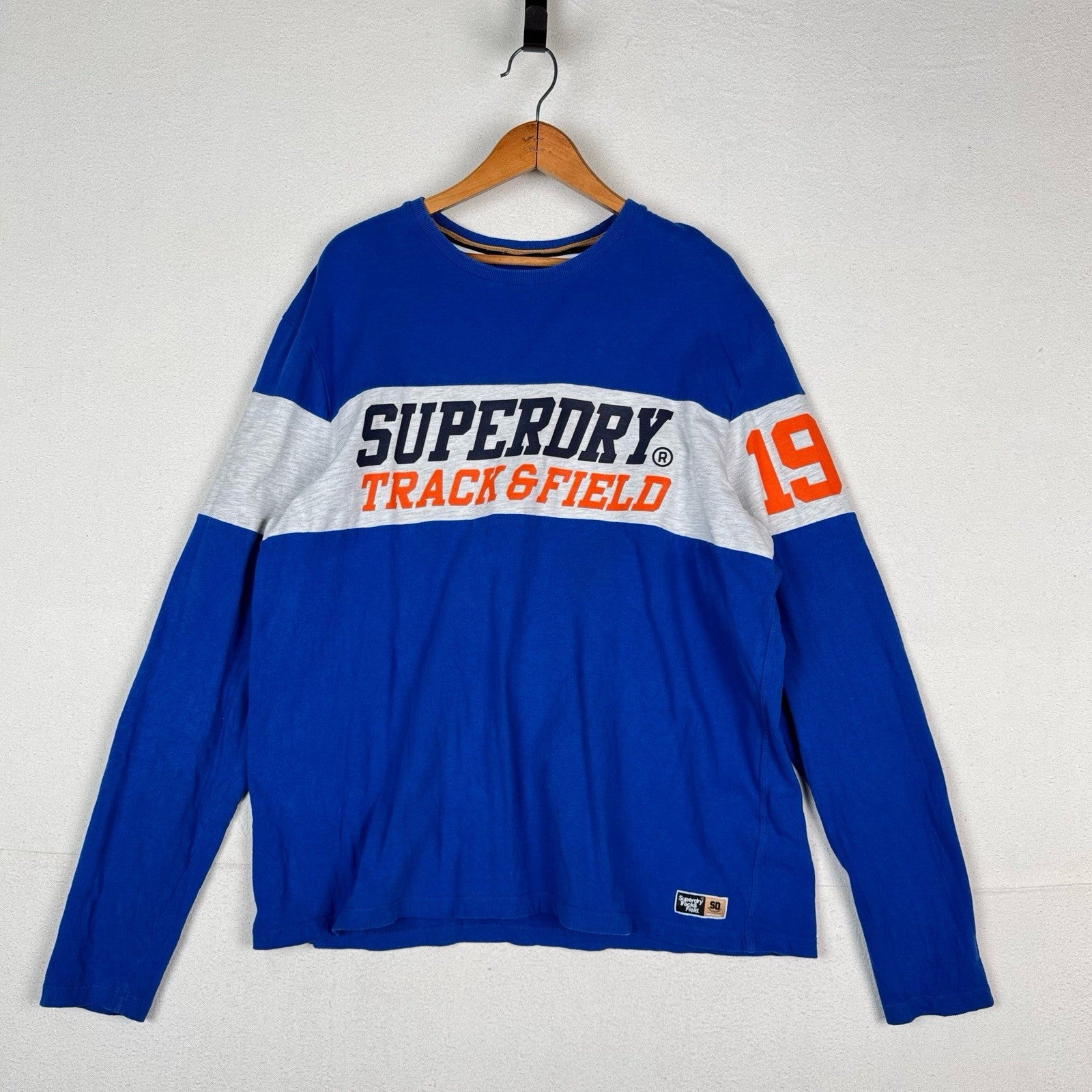 Superdry Men’s Track & Field Podium Oversized Long Sleeve T-Shirt Large Blue